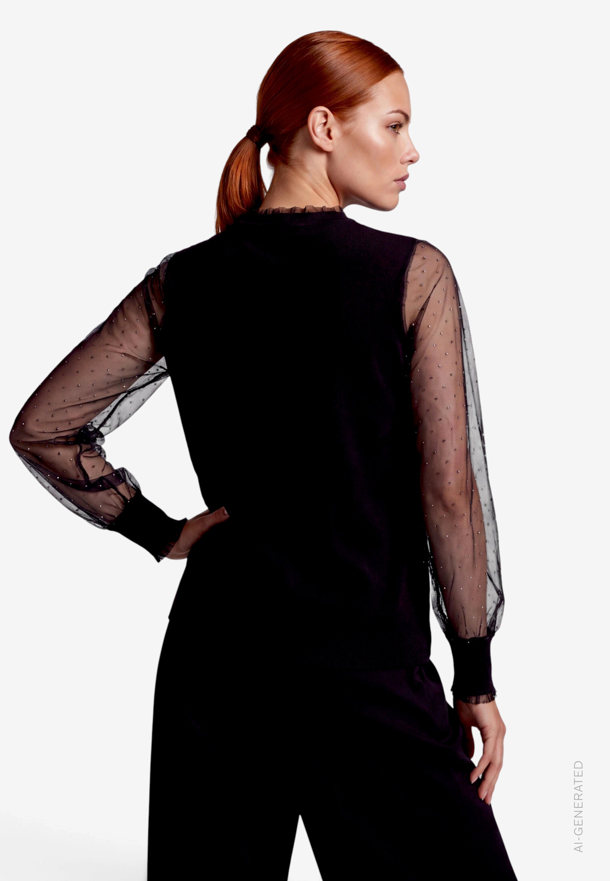 Zero Stehkragenpullover mit Mesh-Optik und Glitzersteinen