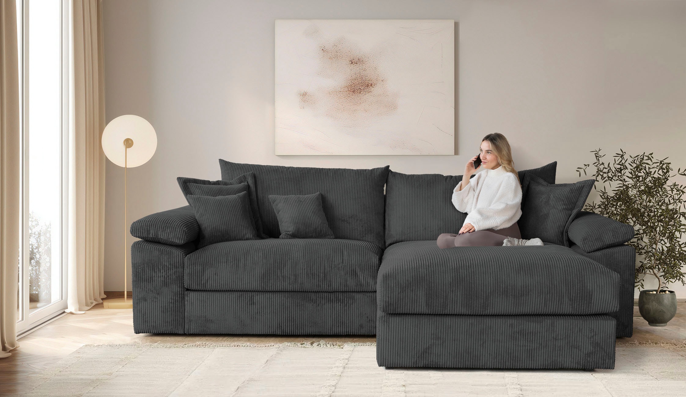 OTTO home "Soft&Cosy XXL L-Form, B: 303 cm - OTTO. Verlässliche Qualität." Mega-Sofa, Cord oder Chenille-Struktur, mit Federkern & 4 Zierkissen