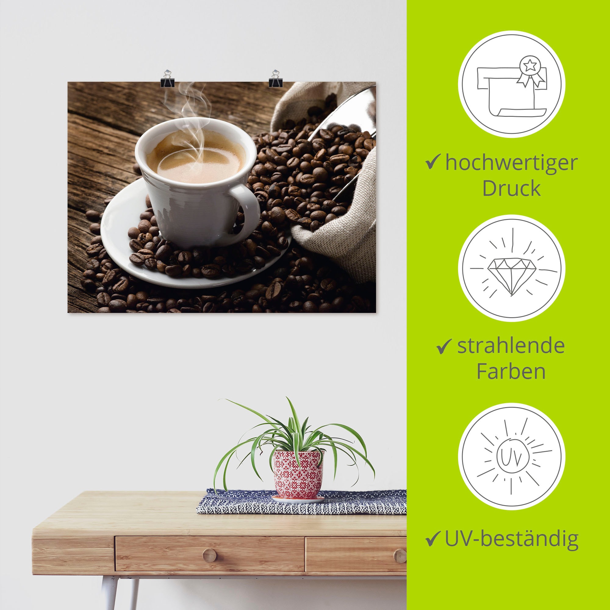 Artland Wandbild »Heißer Kaffee - dampfender Kaffee«, Getränke, (1 St.), als Alubild, Outdoorbild, Leinwandbild, Poster, Wandaufkleber