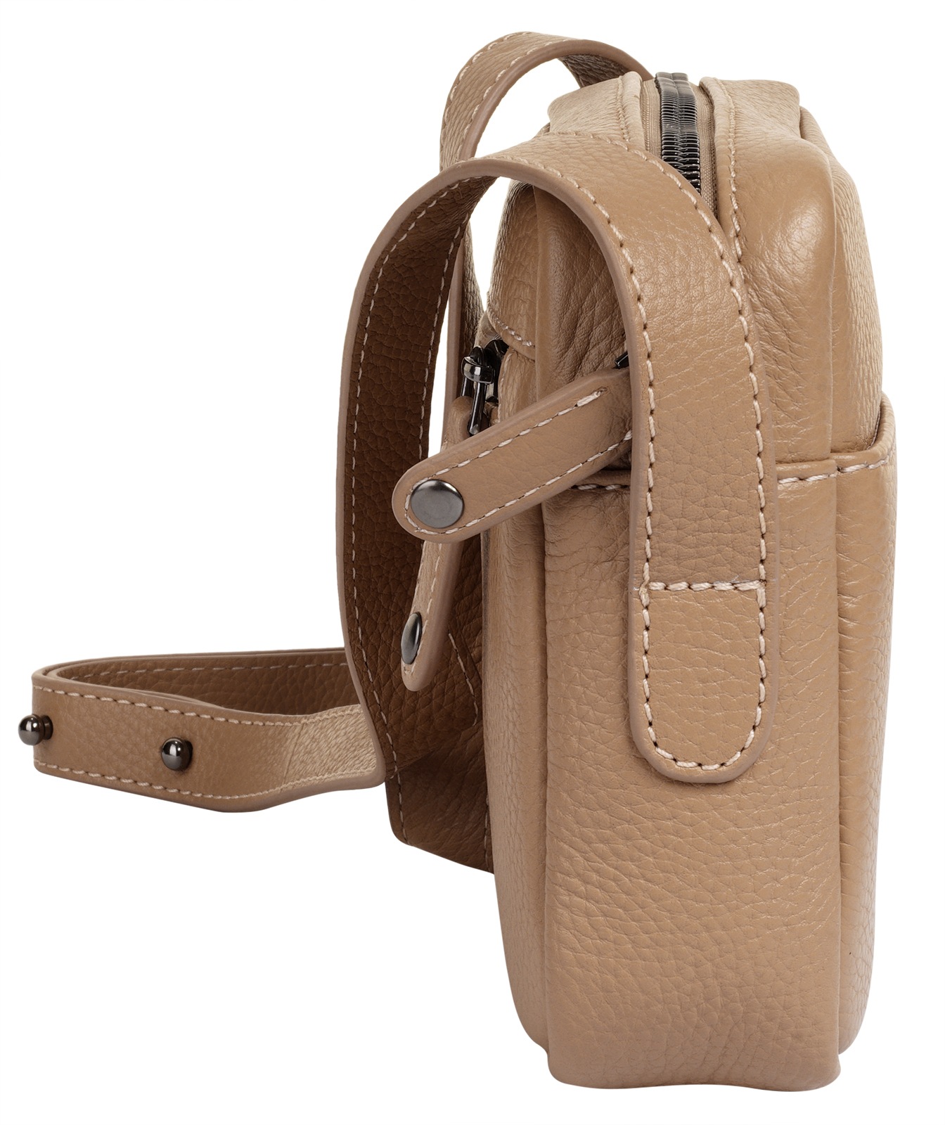 Umhängetasche BUGATTI "ELSA", Damen, Gr. B/H/T: 19cm x 14cm x 5cm onesize, beige (sand), Leder, leicht glänzend, unifarben, Taschen Umhängetasche, echt Leder 3