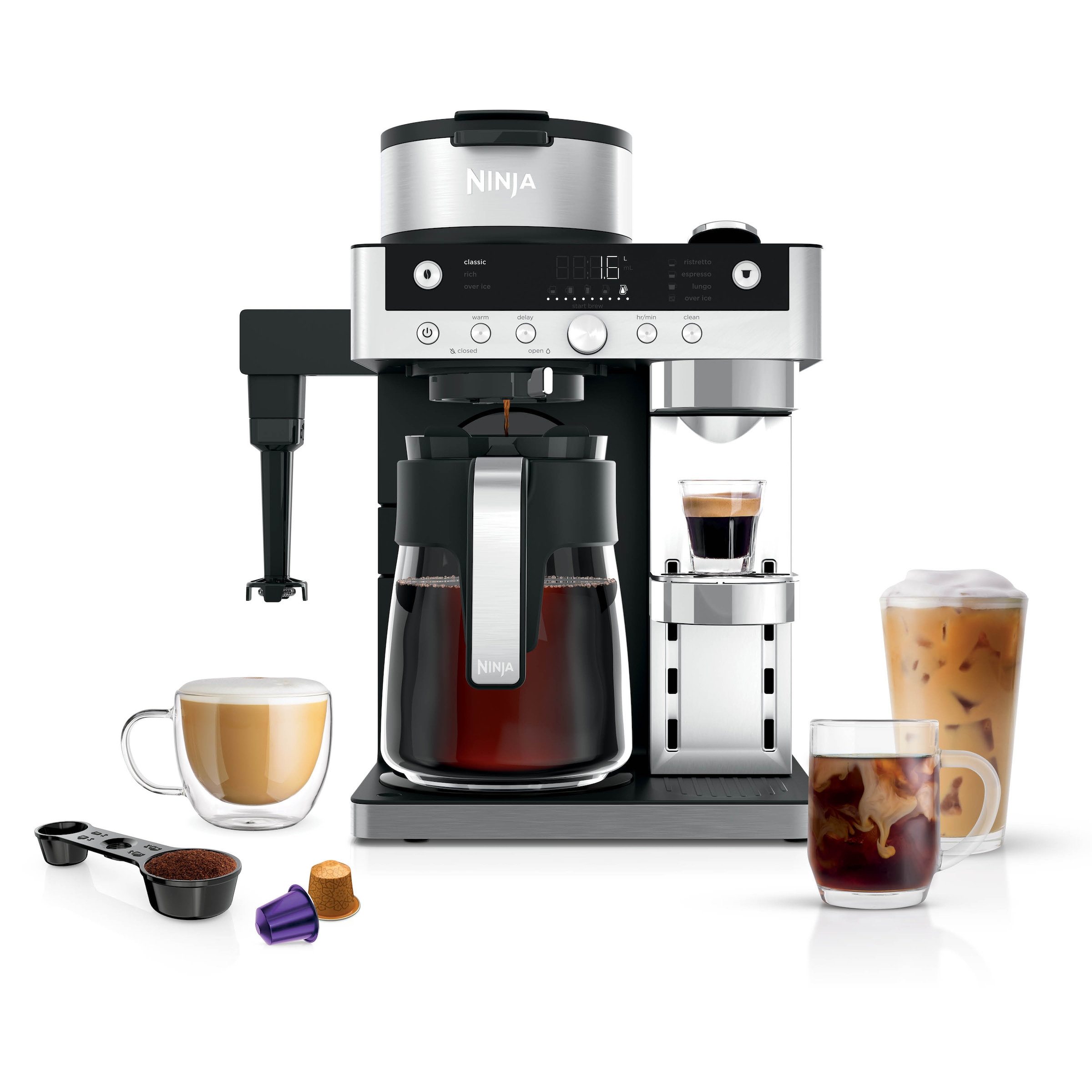 Ninja Schwarz Filterkaffeemaschine "Und Espresso-Kapselmaschine Prestige Dualbrew System Cfn802eu" 18 L Kaffeekanne Papierfilter 3 Variationen Und 10 Getränkegrößen Mit Einklappbarem Aufschäumer von Baur
