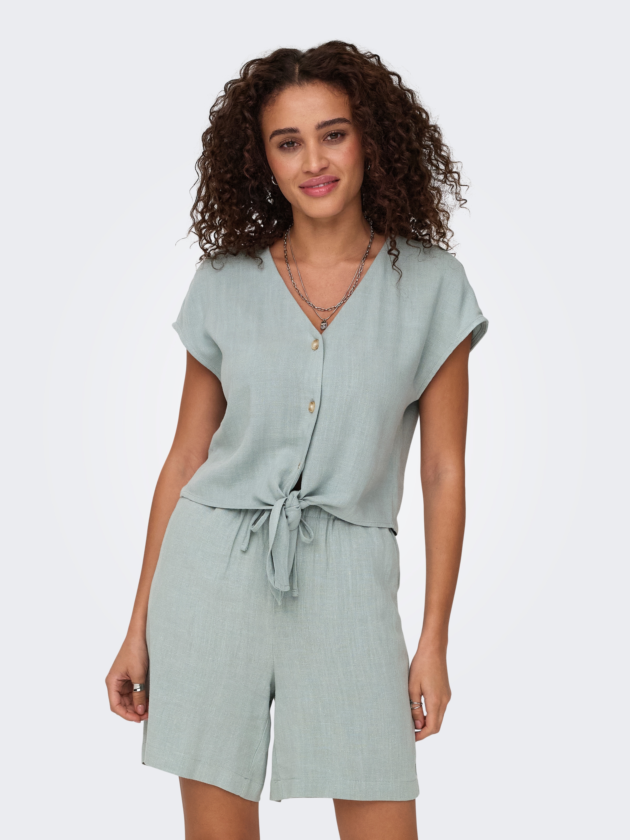 ONLY Kurzarmbluse »ONLSIESTA SS KNOT LIN BL SHIRT PNT NOOS« Viskosemischung, regular fit