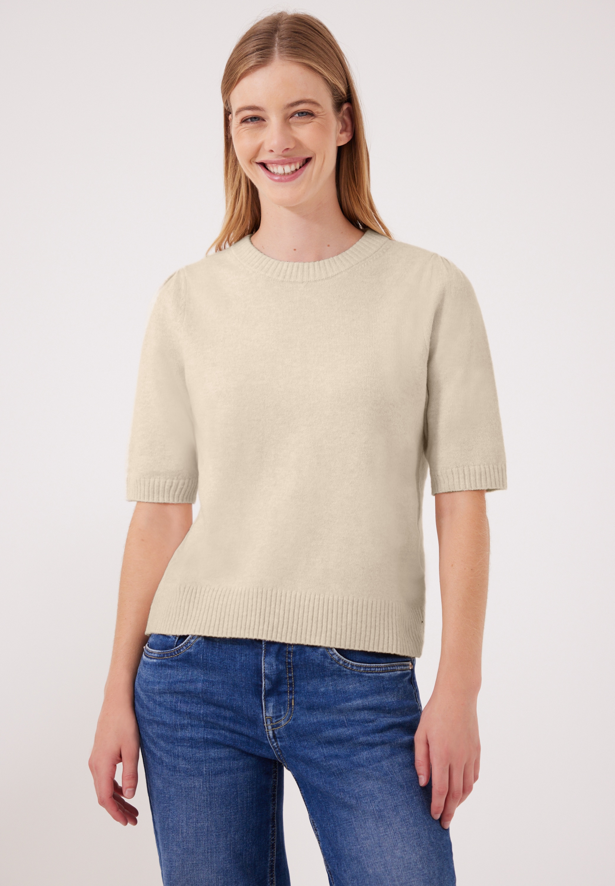 STREET ONE STUDIO Kurzarmpullover mit gerafften Ärmeln