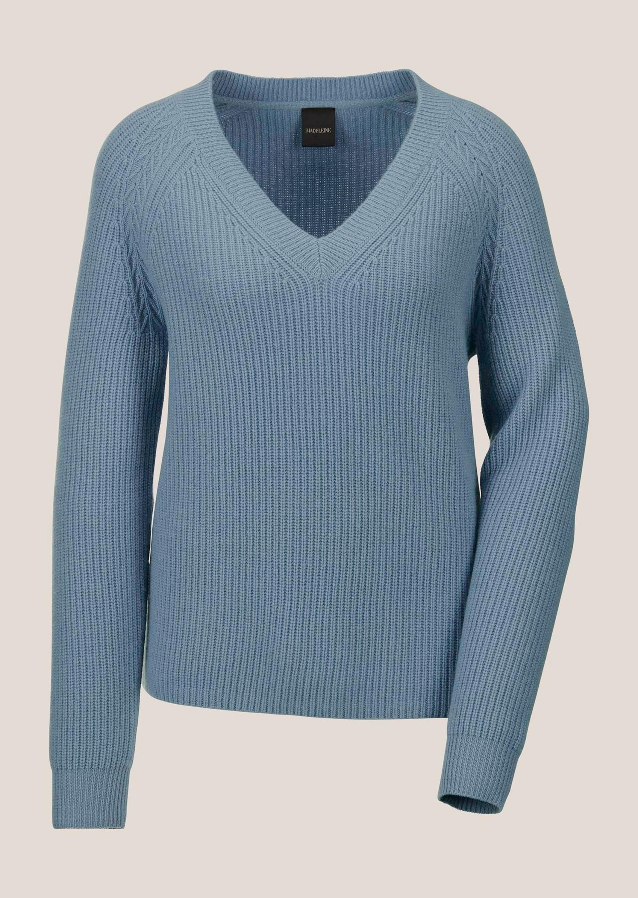 MADELEINE Longpullover "Pullover Langarm V-Ausschnitt-Pullover Strick" dezenter Strukturstrick