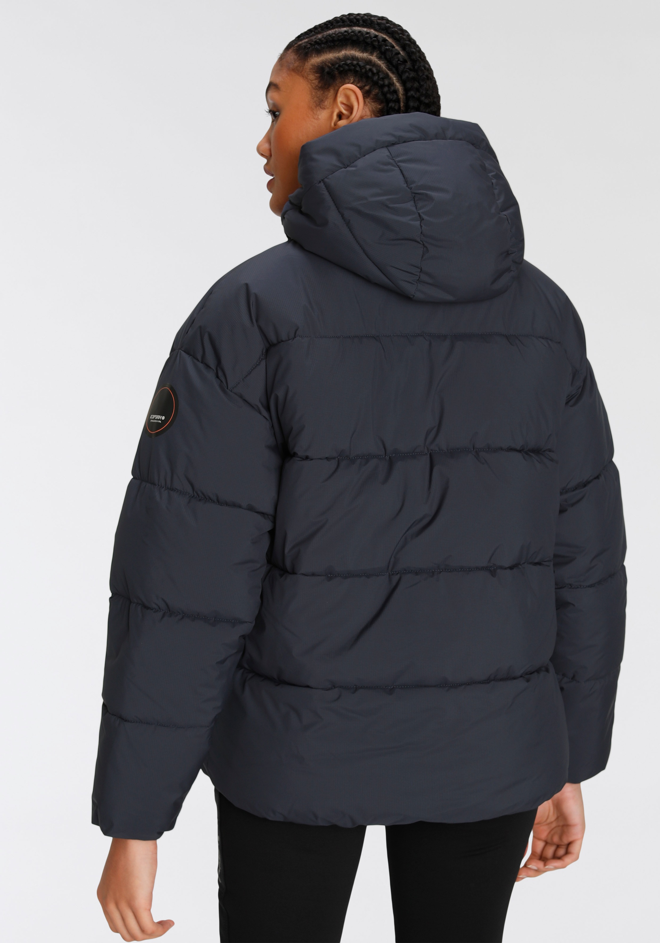 Steppjacke ICEPEAK "VACHA", Damen, Gr. 42, blau (dunkelblau), Obermaterial: 100% Polyester. Futter: 100% Polyester. Wattierung: 100% Polyester, Jacken Steppjacke, mit Kapuze und Kordelzug, mit Eingrifftaschen, mit Reißverschluss 2