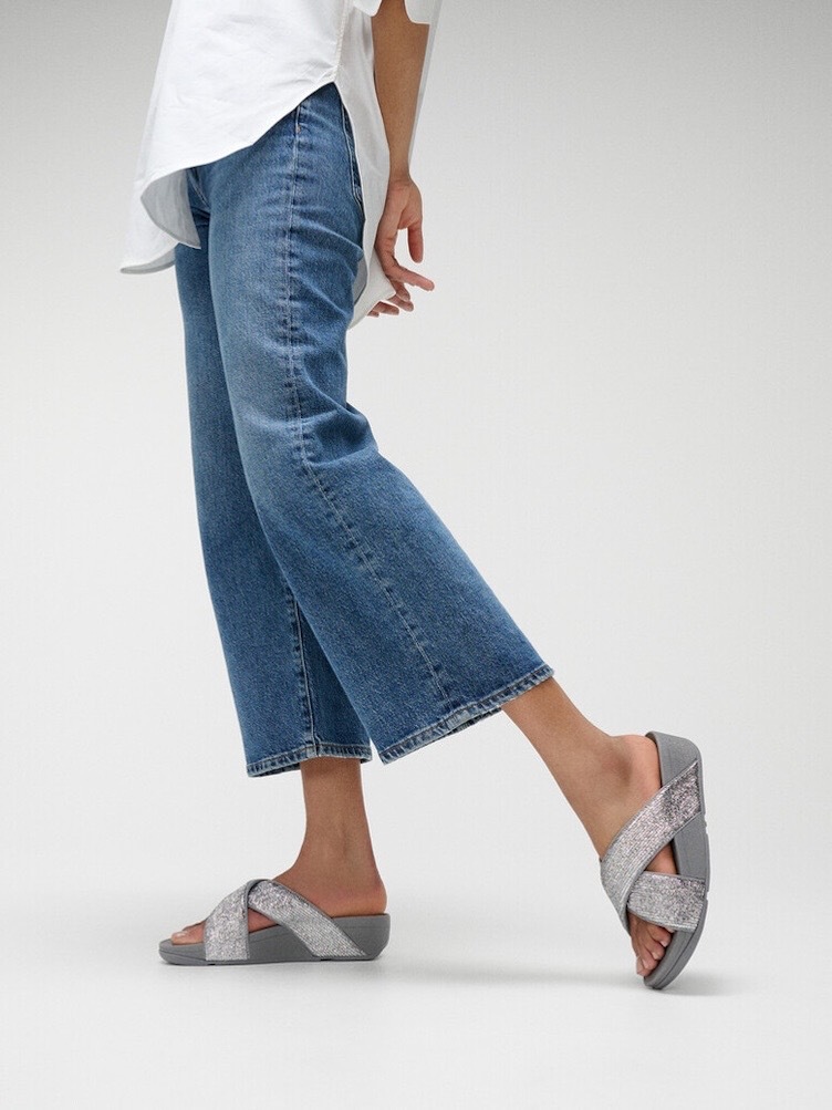 Fitflop Pantolette »LULU CRINKLED SHIMMER«, Slides, Badeschuh, Abendmode mit Glitter