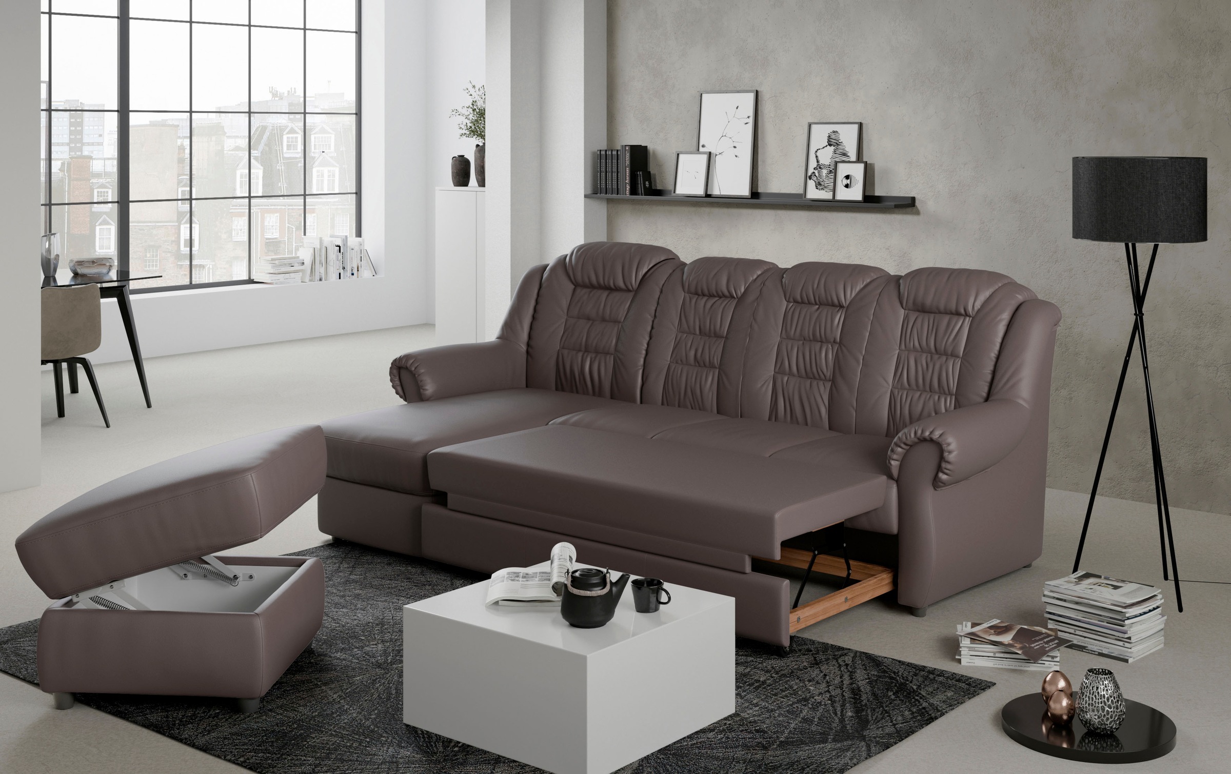 Home affaire Ecksofa "Boston L-Form", mit hoher Rückenlehne, wahlweise mit günstig online kaufen