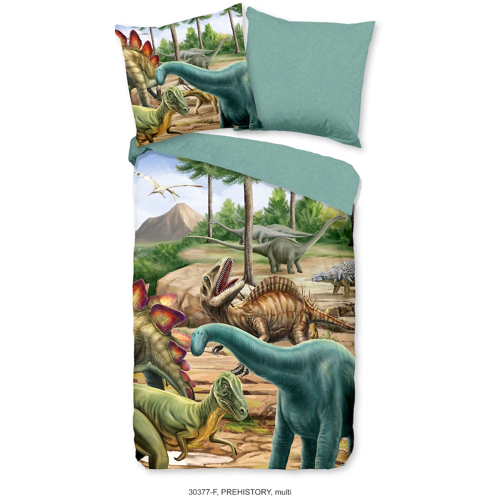 good morning Kinderbettwäsche »Prehistory Dinos«, (2 tlg.), 100% Baumwolle/ Flanell (Biber)