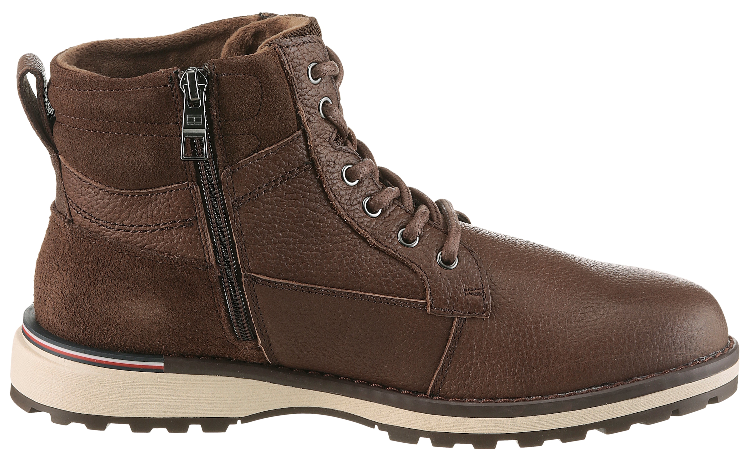 Tommy Hilfiger Schnürboots »CORPORATE W LTH LACE BOOT«, Schnürstiefelette mit Ziernähten und Anziehlasche