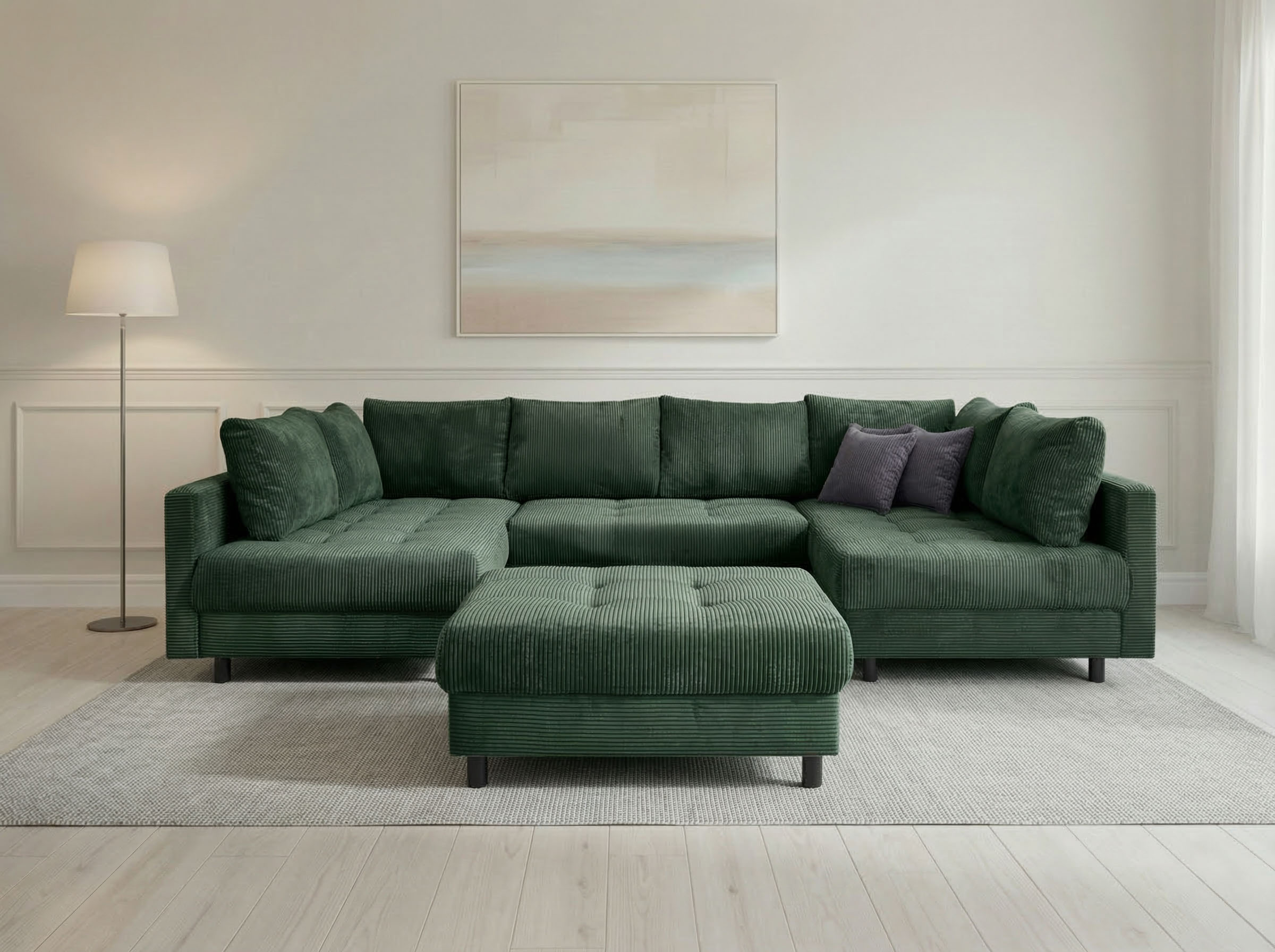 OTTO home "Antonia U-Form, B: 298 cm, inkl. Hocker, Federkernpolsterung" extra große Liegefläche, 282x178cm, inkl. 3 Zierkissen