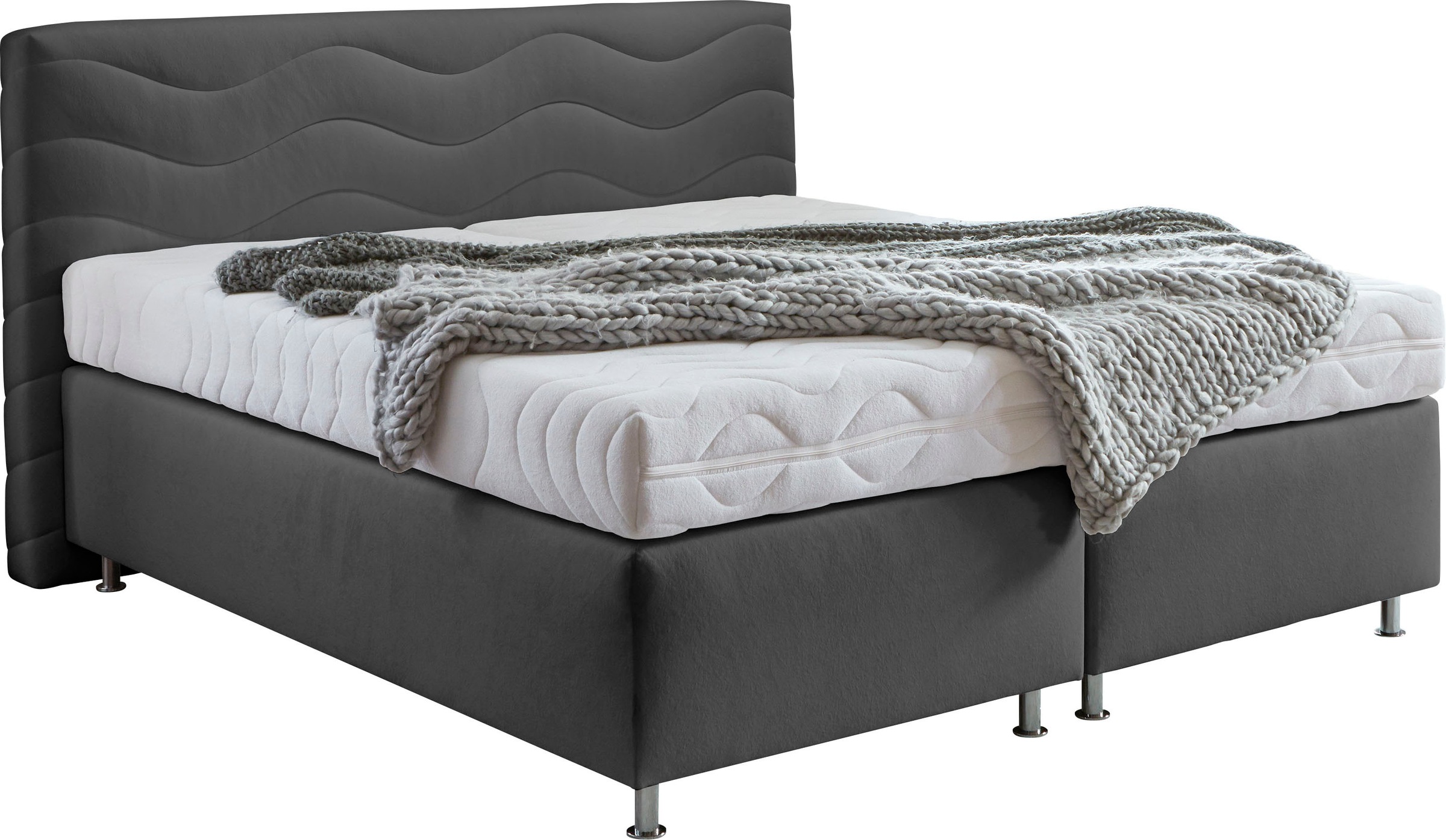 Boxspringbett "Sigma", grau (anthrazit), B:215cm L:210cm, Bezug Bett: Microvelours (100% Polyester) oder Feinstruktur (100% Polyester);Bezug Bonnell-Federkernmatratze: 100% Polyester;Bezug Kaltschaummatratze: 100% Polyester;Bezug Tonnentaschenfederkernmat