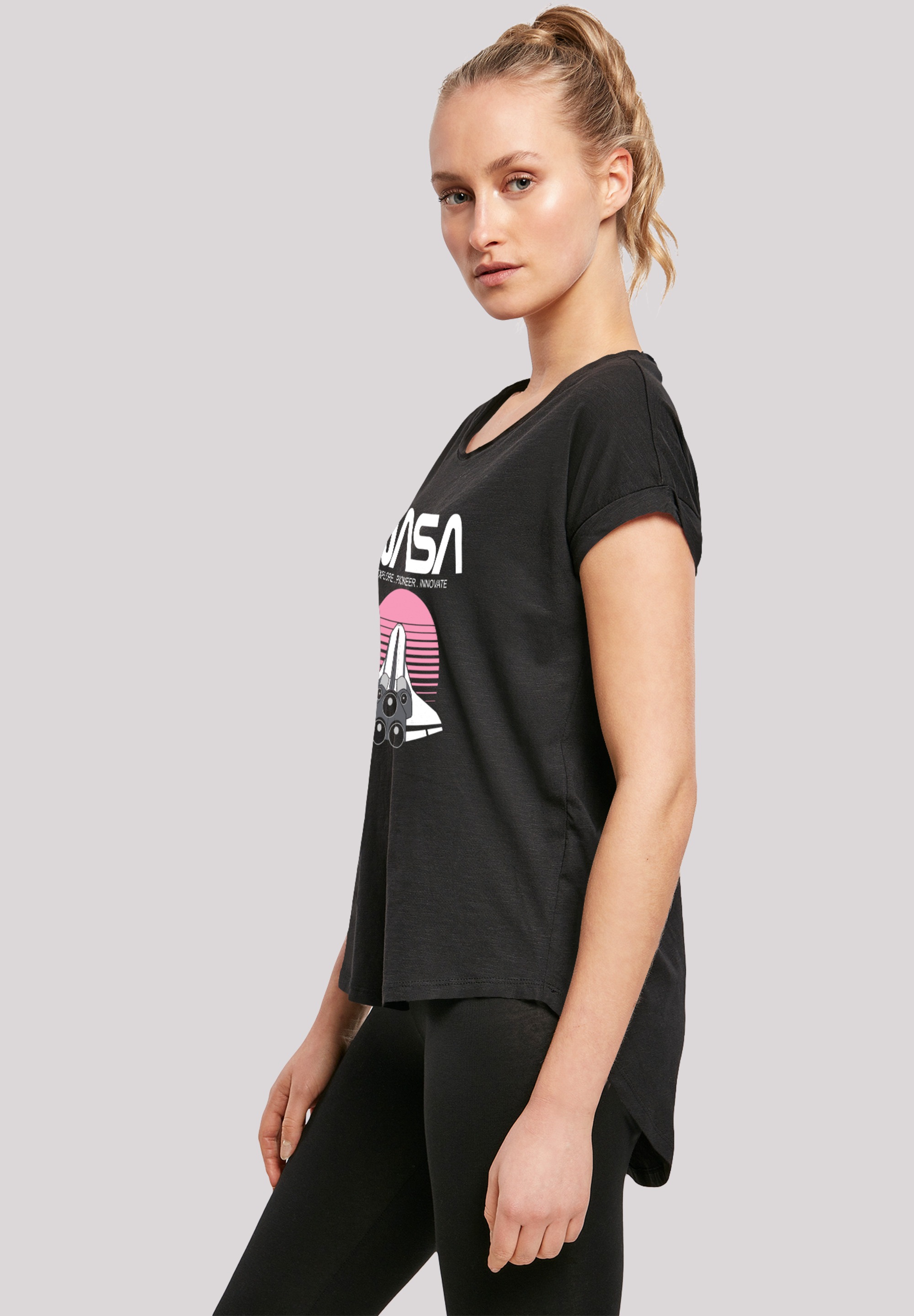 F4NT4STIC T-Shirt »Long Cut T-Shirt 'NASA Space Shuttle Sunset'«, Damen,Premium Merch,Lang,Longshirt,Bedruckt