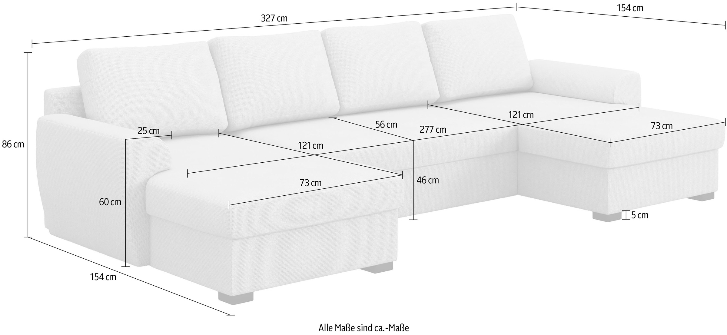 COTTA Wohnlandschaft »Drift U-Form Ottomane, Breite 327 cm« optional auch mit Schlaffunktion, Wellenunterfederung