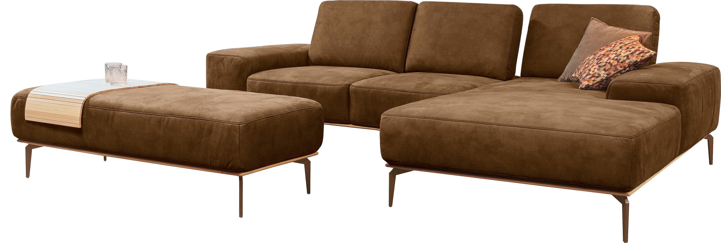 W.SCHILLIG Ecksofa »run, Designsofa mit tollem Sitzkomfort, bequem, L-Form«, mit Holzsockel, Füße in Bronze pulverbeschichtet, Breite 279 cm