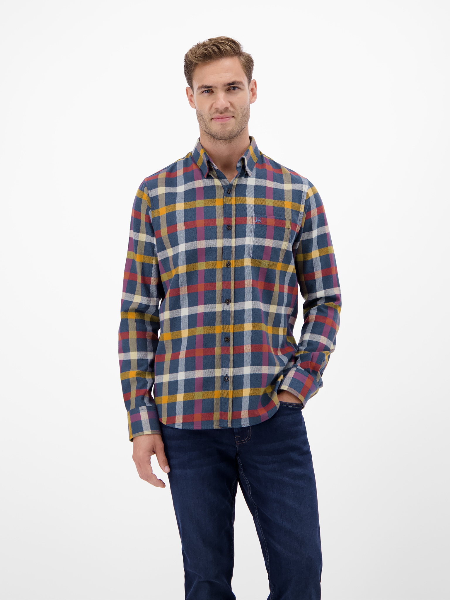 LERROS Classic Navy Plaid Cotton Long Sleeve Shirt 3XL