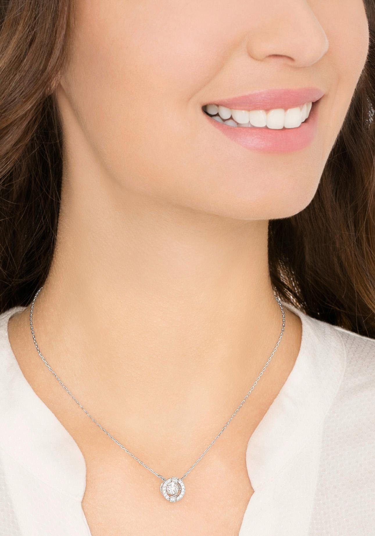 Kette mit Anhänger SWAROVSKI "Una Sparkling Dc", silber (metallfarben, kristallweiß), Halsketten, Damen, Metall, L: 43, mit Swarovski Kristall 5