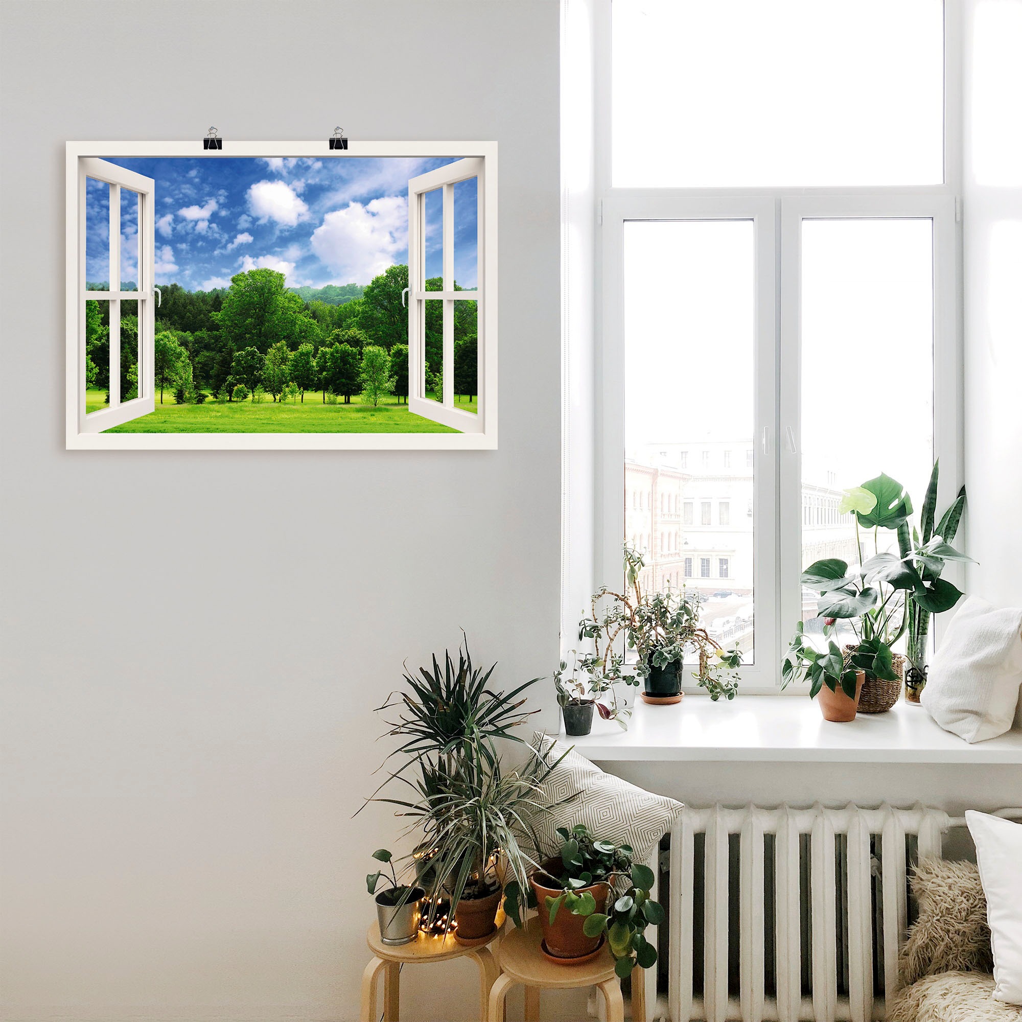 Artland Wandbild "Fensterblick - Grüner Wald", Fensterblick, (1 St.), als P günstig online kaufen