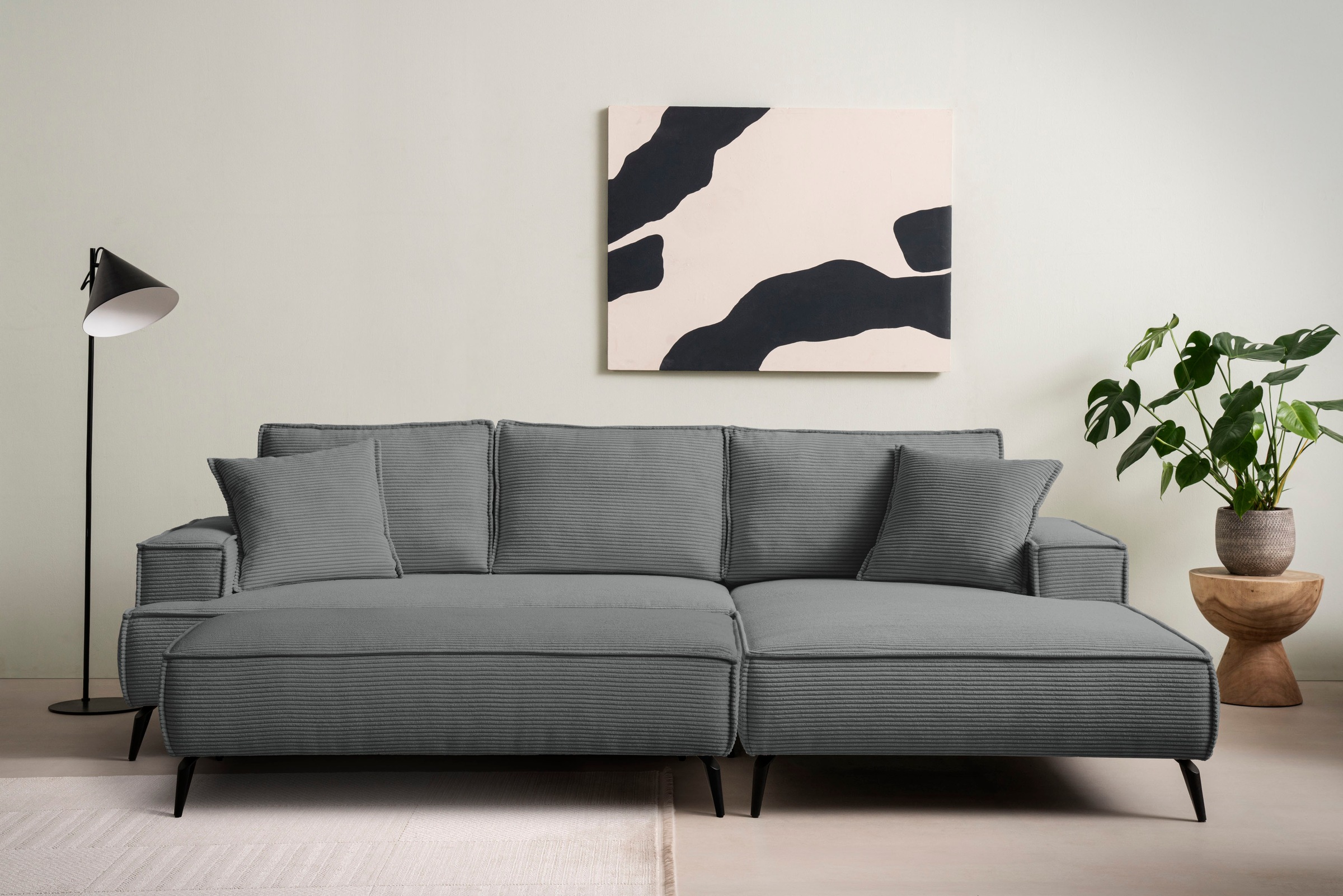 OTTO home Ecksofa "TVINNU Cord, L-Form, 275 cm, mit Hocker" stellbar zum Schlafsofa (Krokodilverbinder)