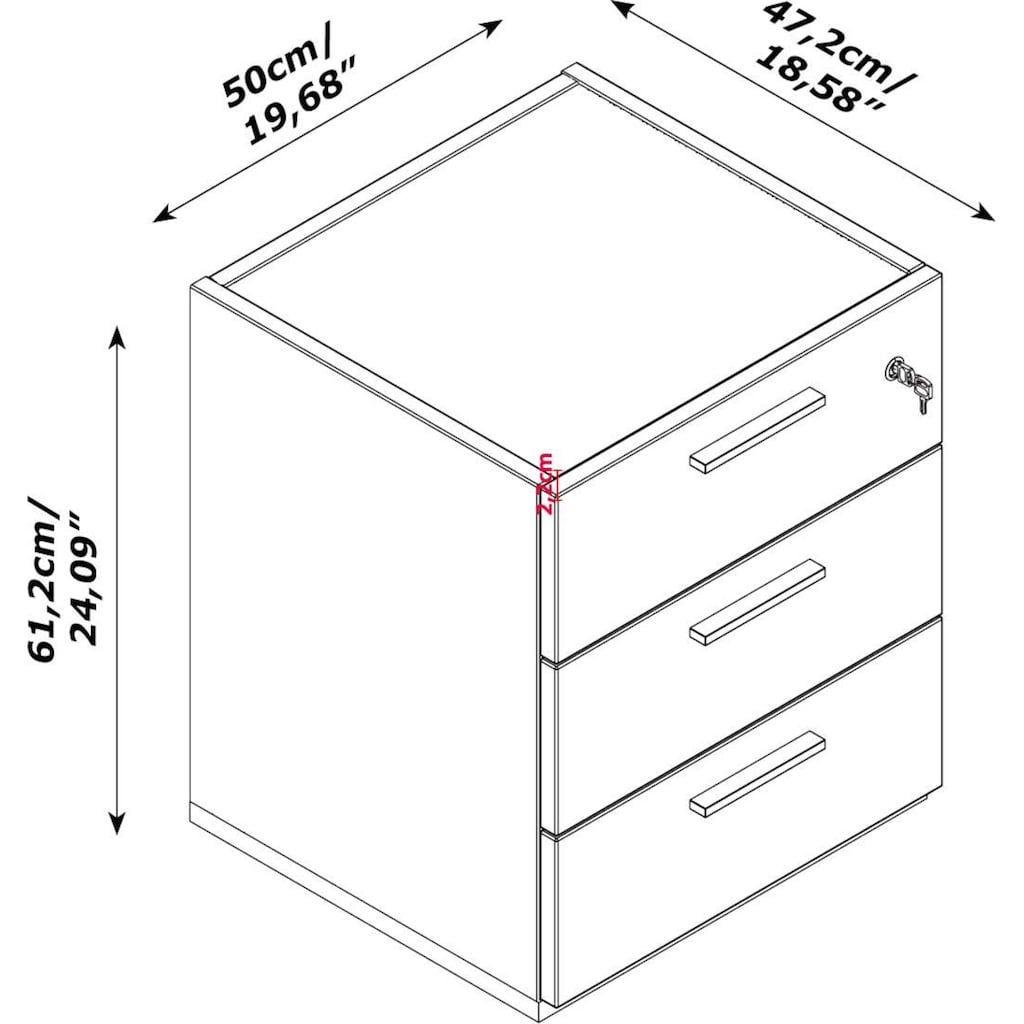 Composad Rollcontainer »DAVINCI, mit 3 Schubladen, davon 1 abschließbar,«