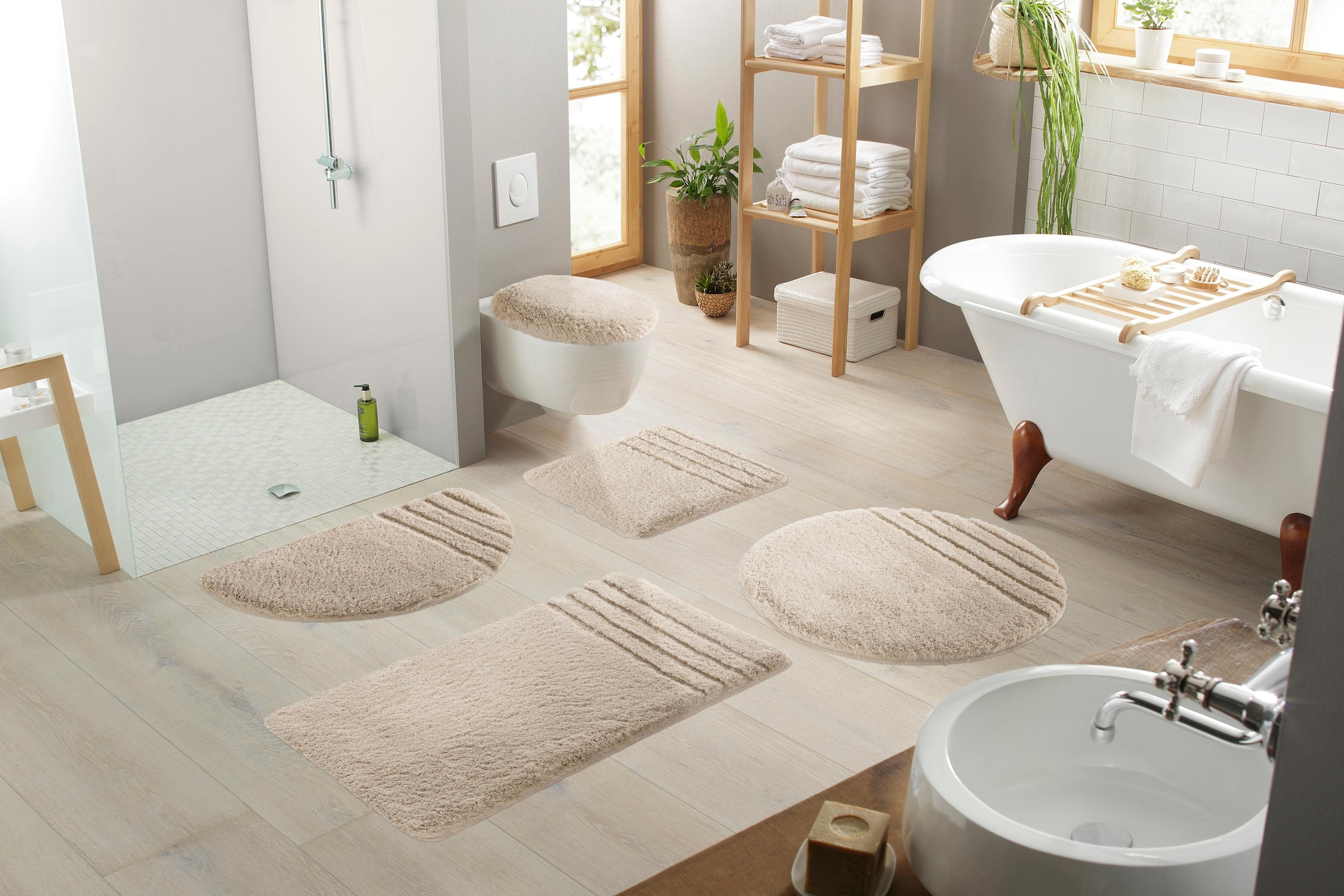 Möve Badematte »Loft, Badvorleger, Badezimmer Teppich«, rutschhemmend beschichtet, fußbodenheizungsgeeignet-strapazierfähig-schnell trocknend, Badteppich, Badematten auch als 2 teiliges Set & rund