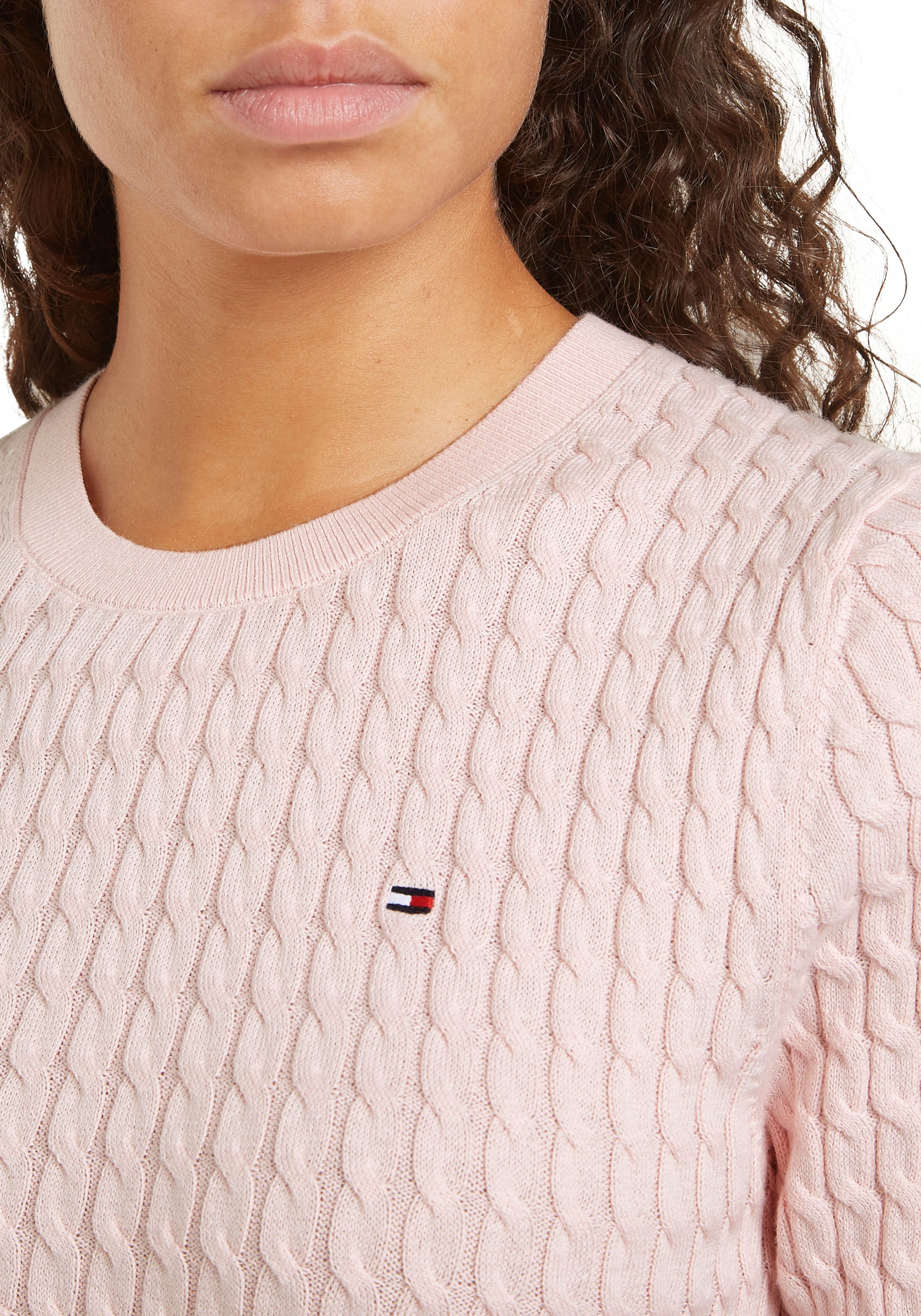 Tommy Hilfiger Kurzarmpullover »CO CABLE RWB C-NK SS SWT«, mit Mini-Zopfmuster