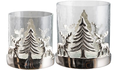 Windlicht »Kerzenhalter Weihnachtslandschaft, mit Baum und Reh«, (Set, 2 St.)