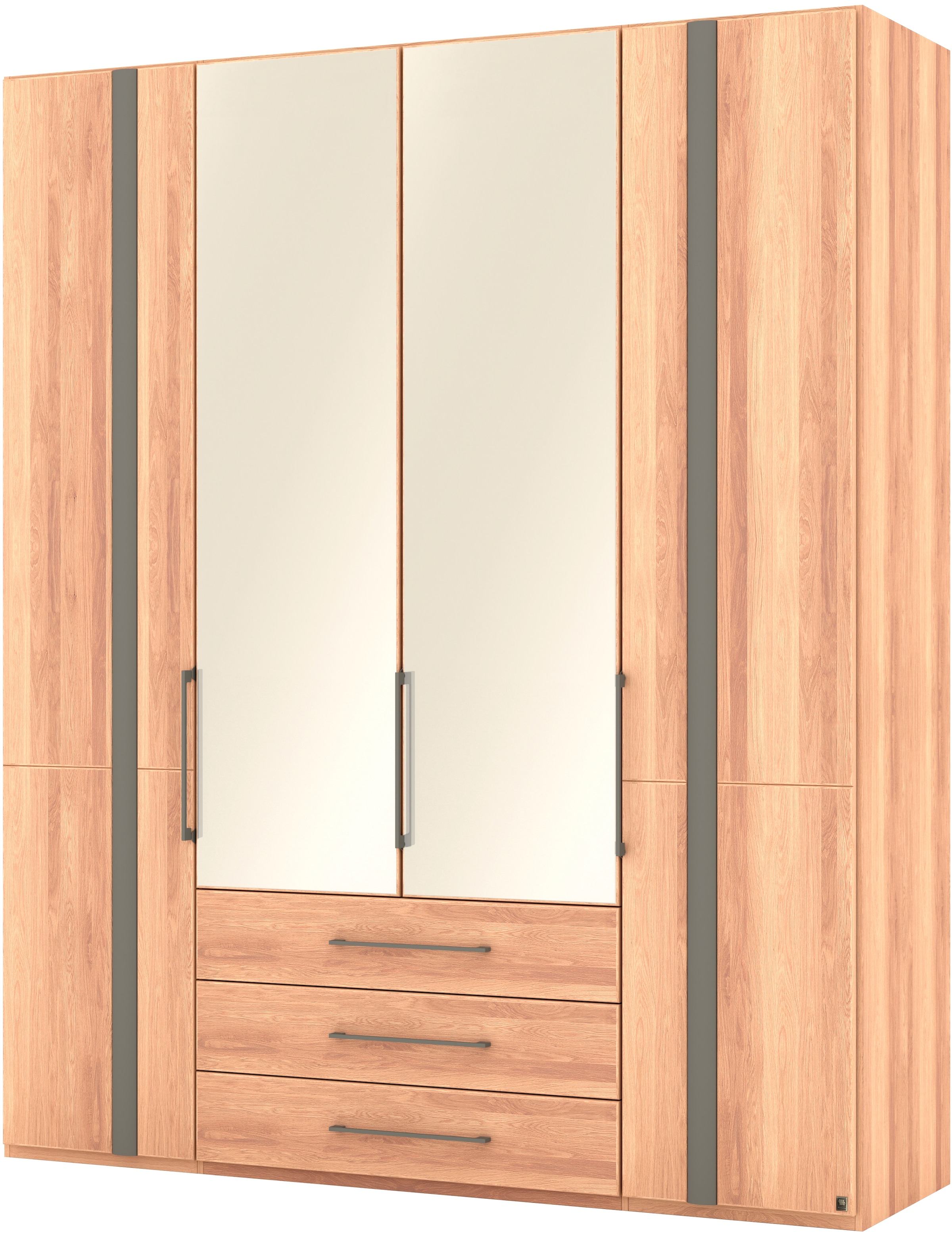 Musterring Drehtürenschrank »Sorrent, Kleiderschrank, teilmassiv Eiche«, (mit Türdämpfern, mit Schubladen, extra Böden, MADE IN GERMANY), Türen in Eiche massiv und als Parsol-Bronze-Spiegel, mit Schubkästen