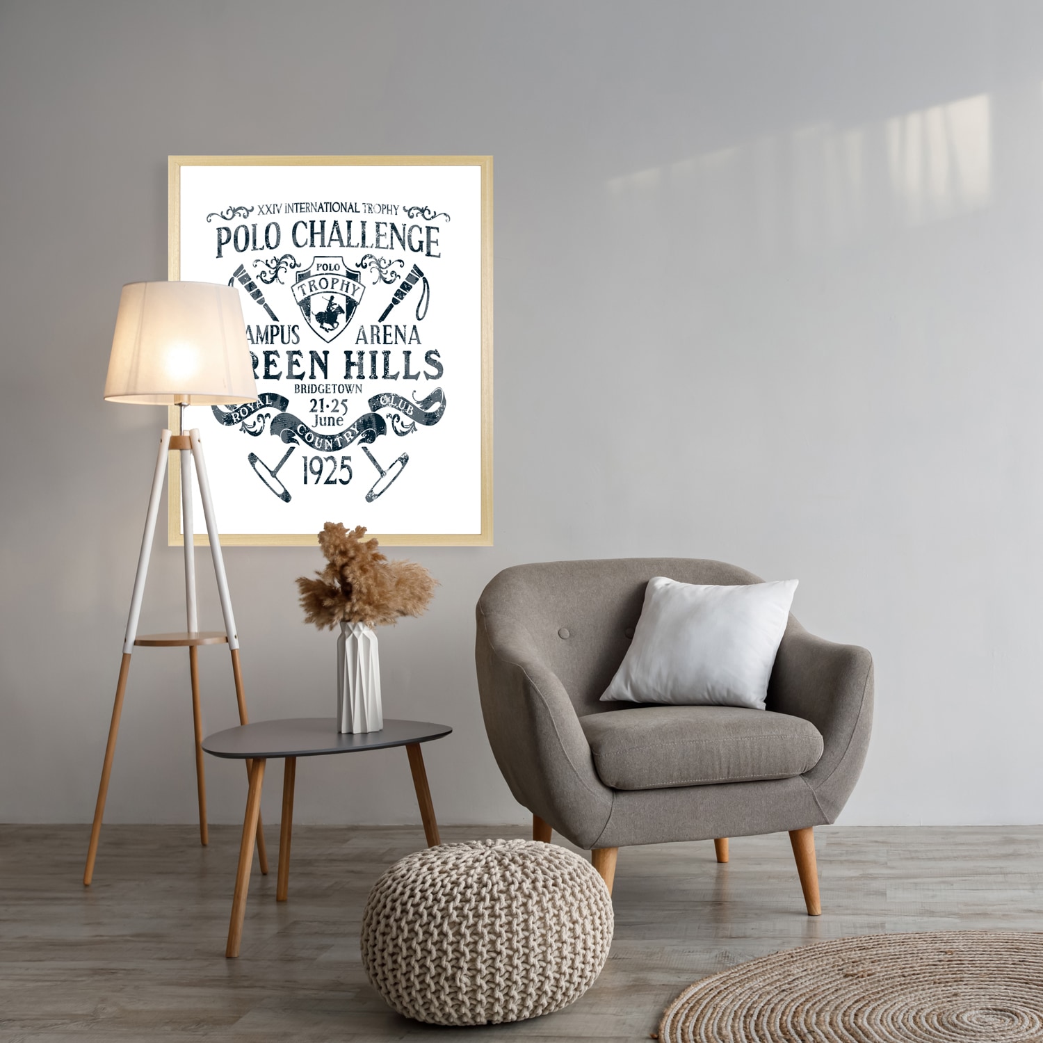 queence Bild mit Rahmen »Vintage Wappen Polo Challenge« Großbritannien | Schriftzug