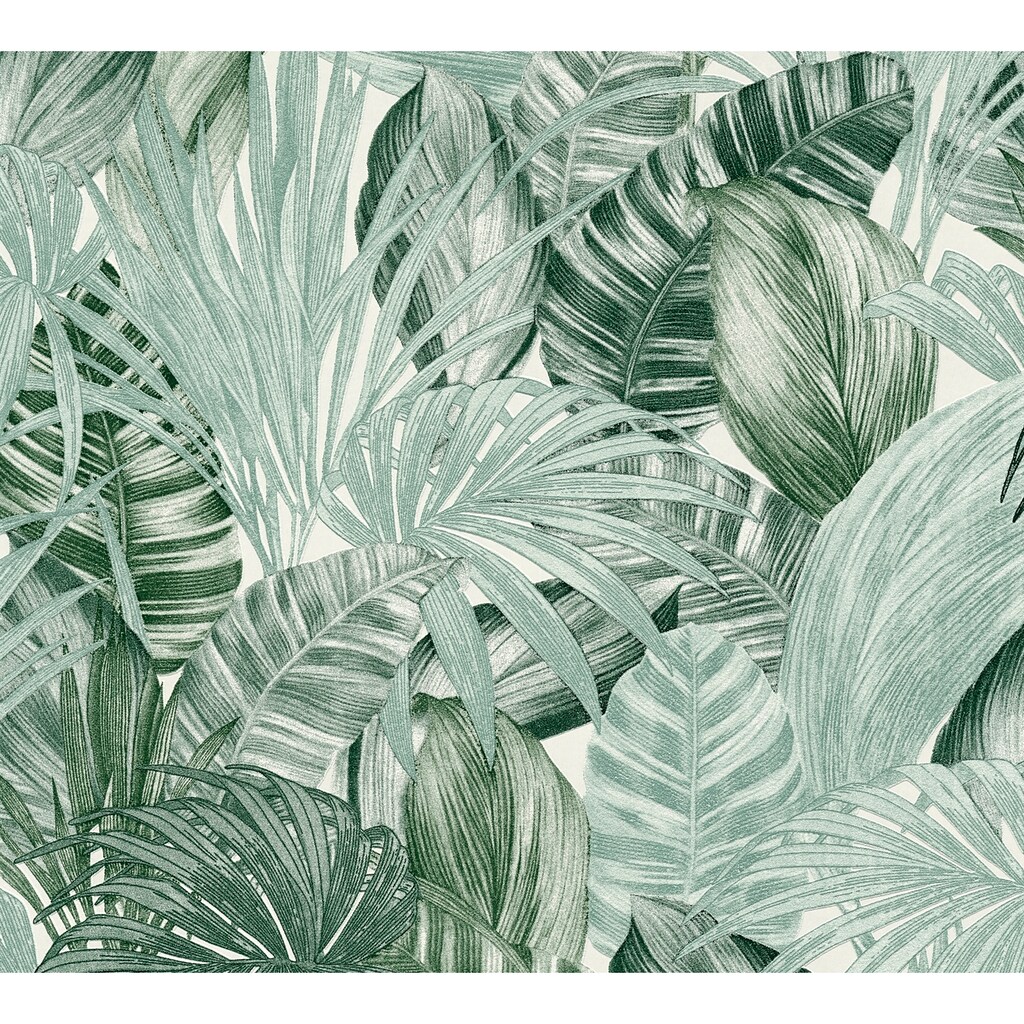 A.S. Création Vliestapete »Attractive 2 Dschungeltapete«, matt, Palmentapete Dschungeltapete leicht strukturiert Grün Weiß
