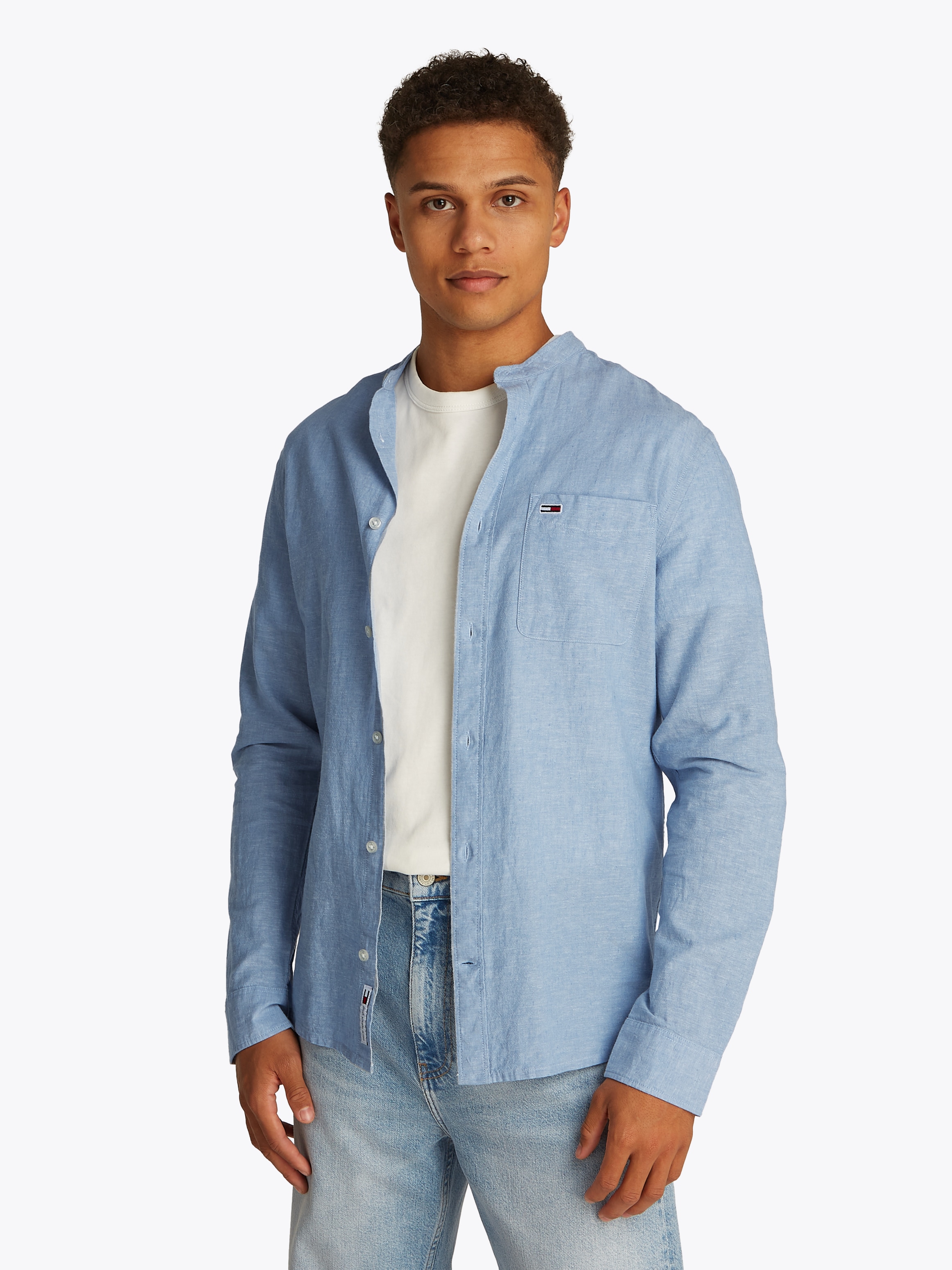 Tommy Jeans Langarmhemd "TJM LINEN MIX BAND COLLAR SHIRT" günstig online kaufen