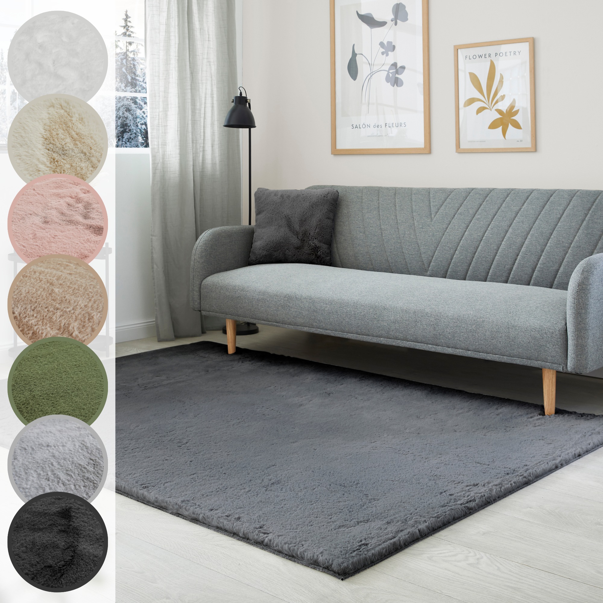 Fellteppich LUXOR LIVING "Novara", grau (grafit), B:160cm H:30mm L:230cm, Kunstfaser, Teppiche, Fellteppich, Kunstfell, Kaninchenfell-Haptik, besonders weicher Hochflor