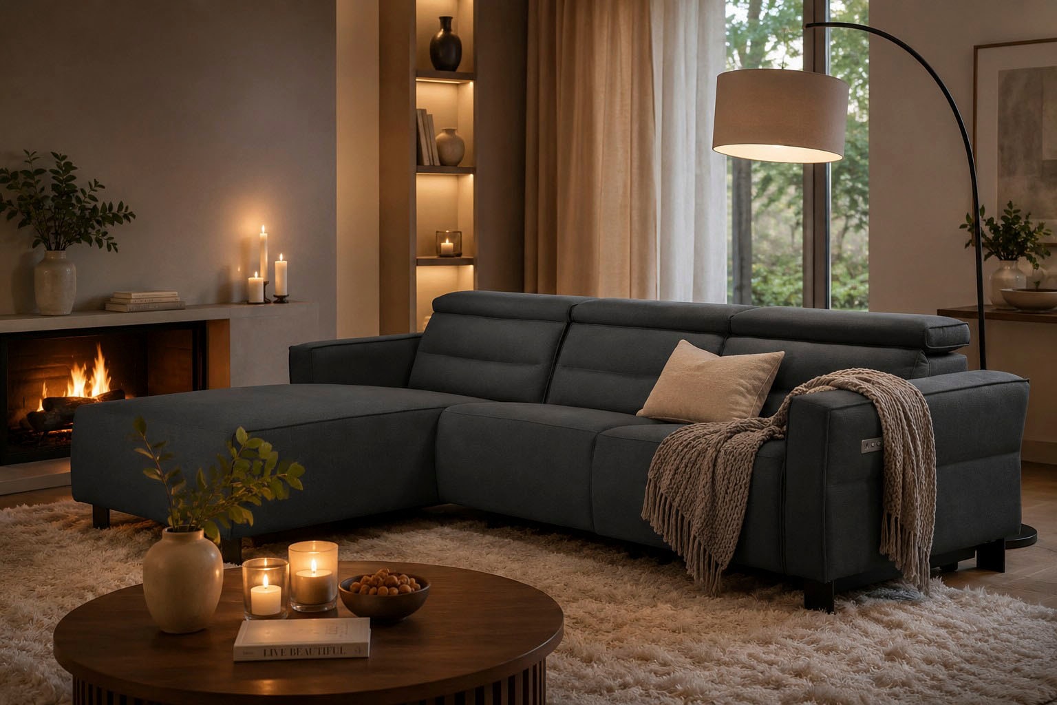 OTTO home Ecksofa "CARPARI Webstoff,L-Form,224 cm, man./elektr. Relaxfunktion" (USB A/C), sowie Kopfteilverstellung