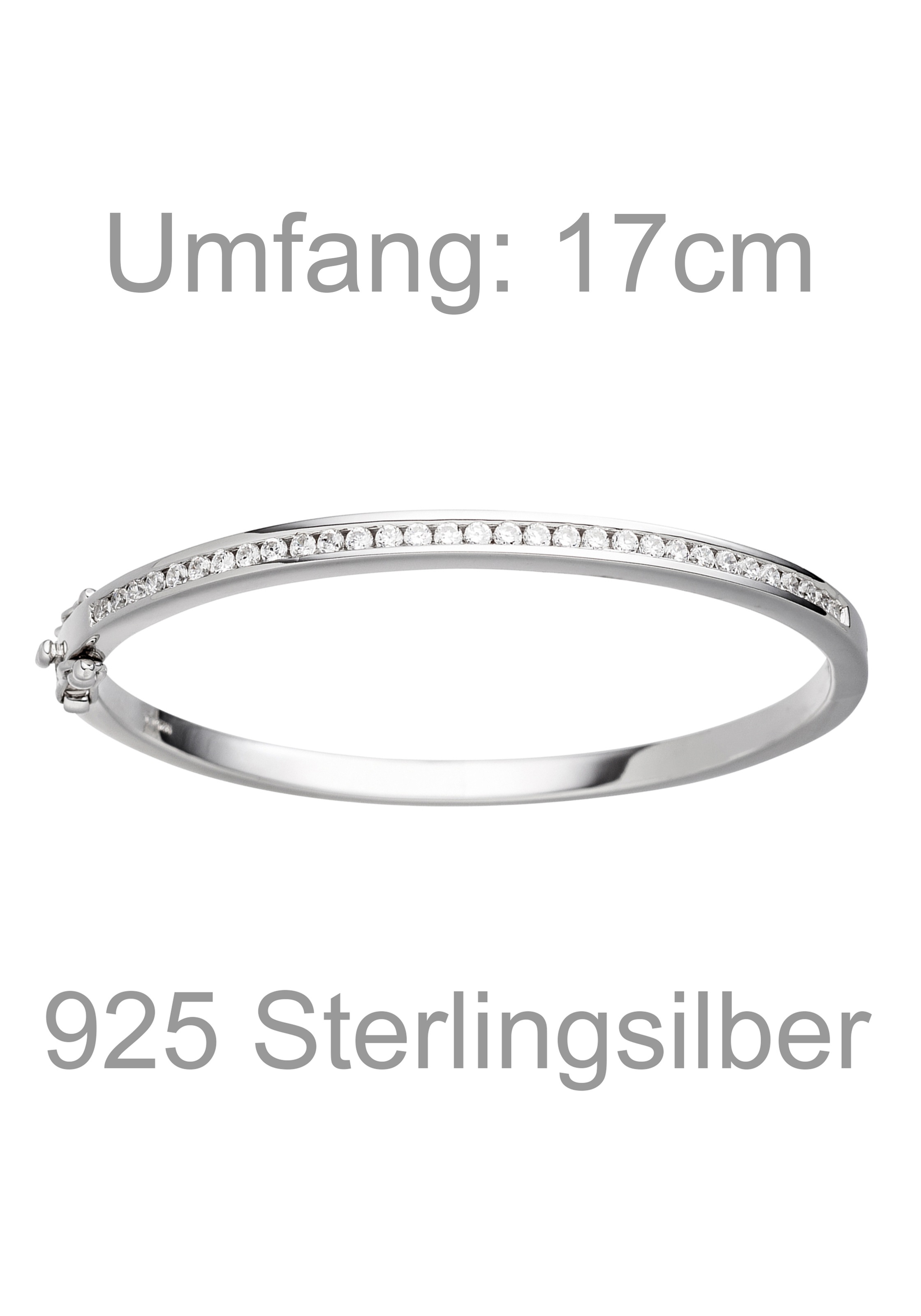 JOBO Armreif »Silberarmreif«, 925 Silber rhodoniert mit 31 Zirkonia 17 cm