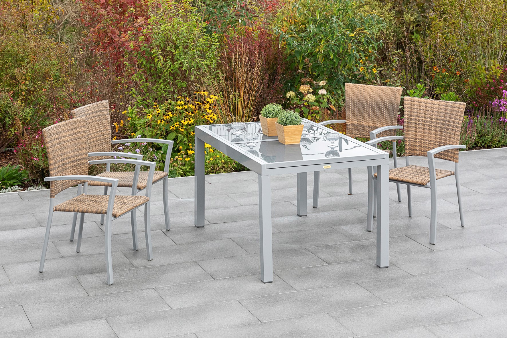 MERXX Garten-Essgruppe »Savona«, (5 BAUR ausziehbarem 4 Sessel tlg.), Tisch mit 