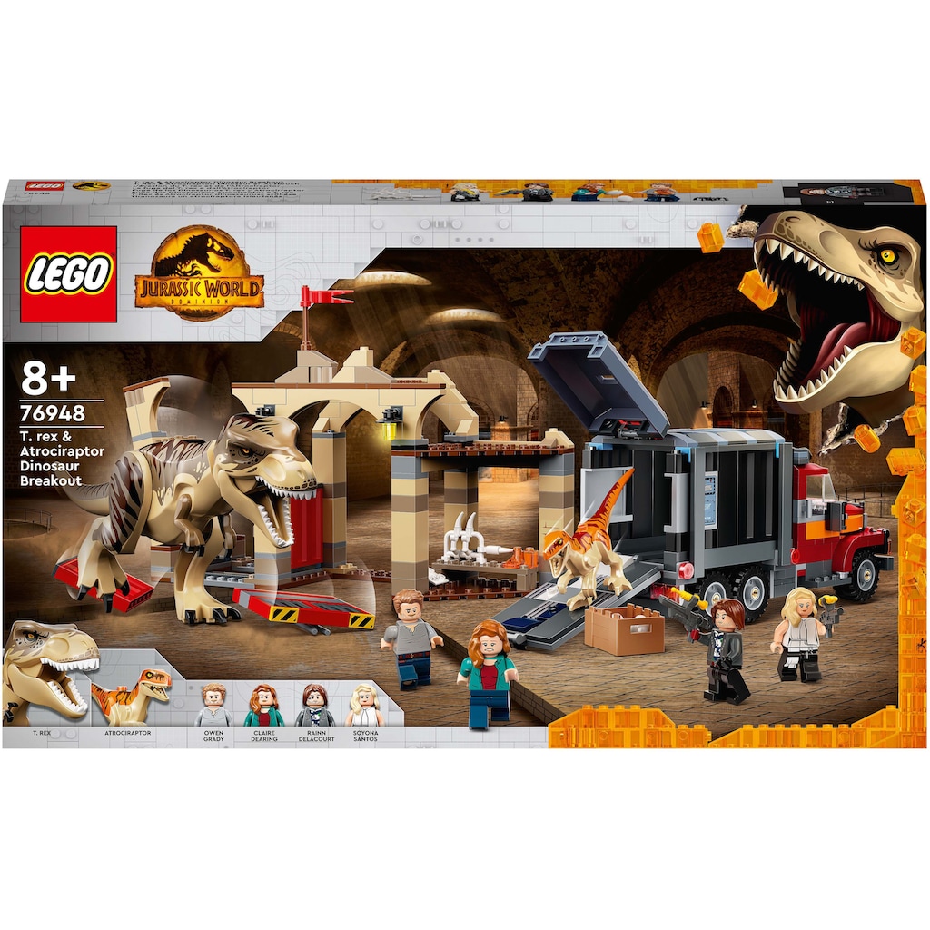 LEGO® Konstruktionsspielsteine »T. Rex & Atrociraptor: Dinosaurier-Ausbruch (76948)«, (466 St.)