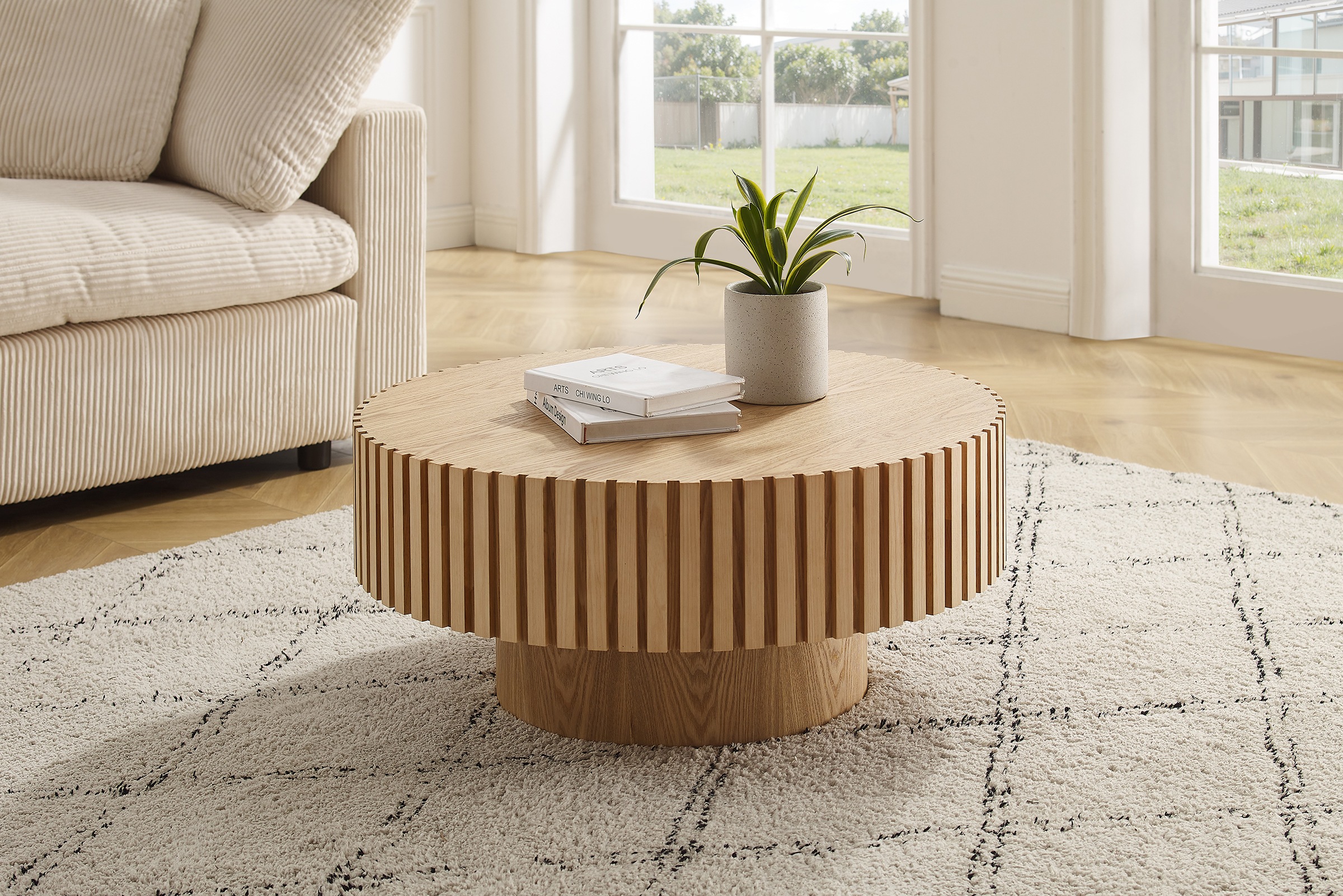 SalesFever Couchtisch "rund mit Massivholz-Lamellen Ø 80 cm" 1 Stk. tlg. Mo günstig online kaufen