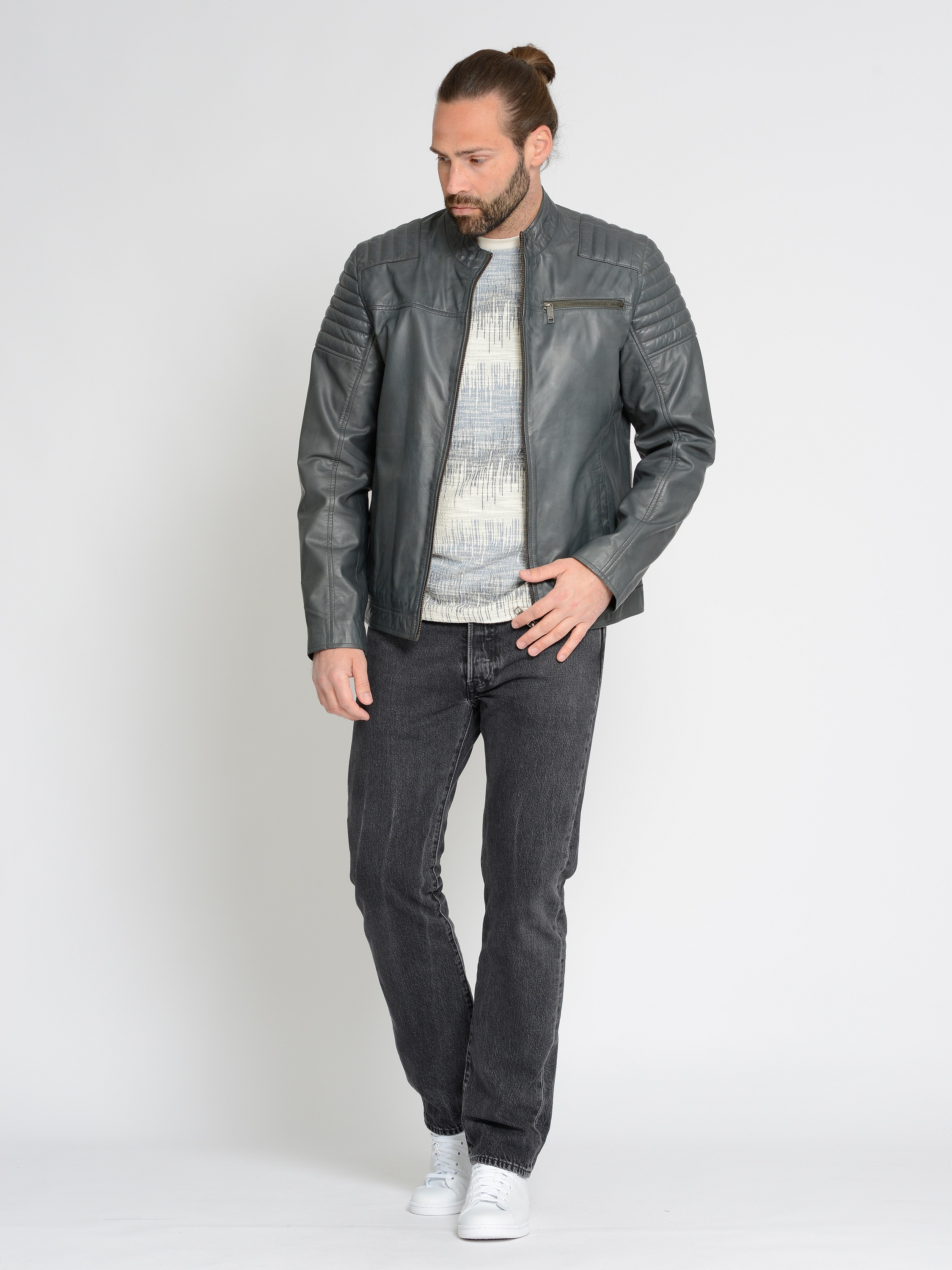 MAZE 51Rocha Men Leather Jacket Grey M 3