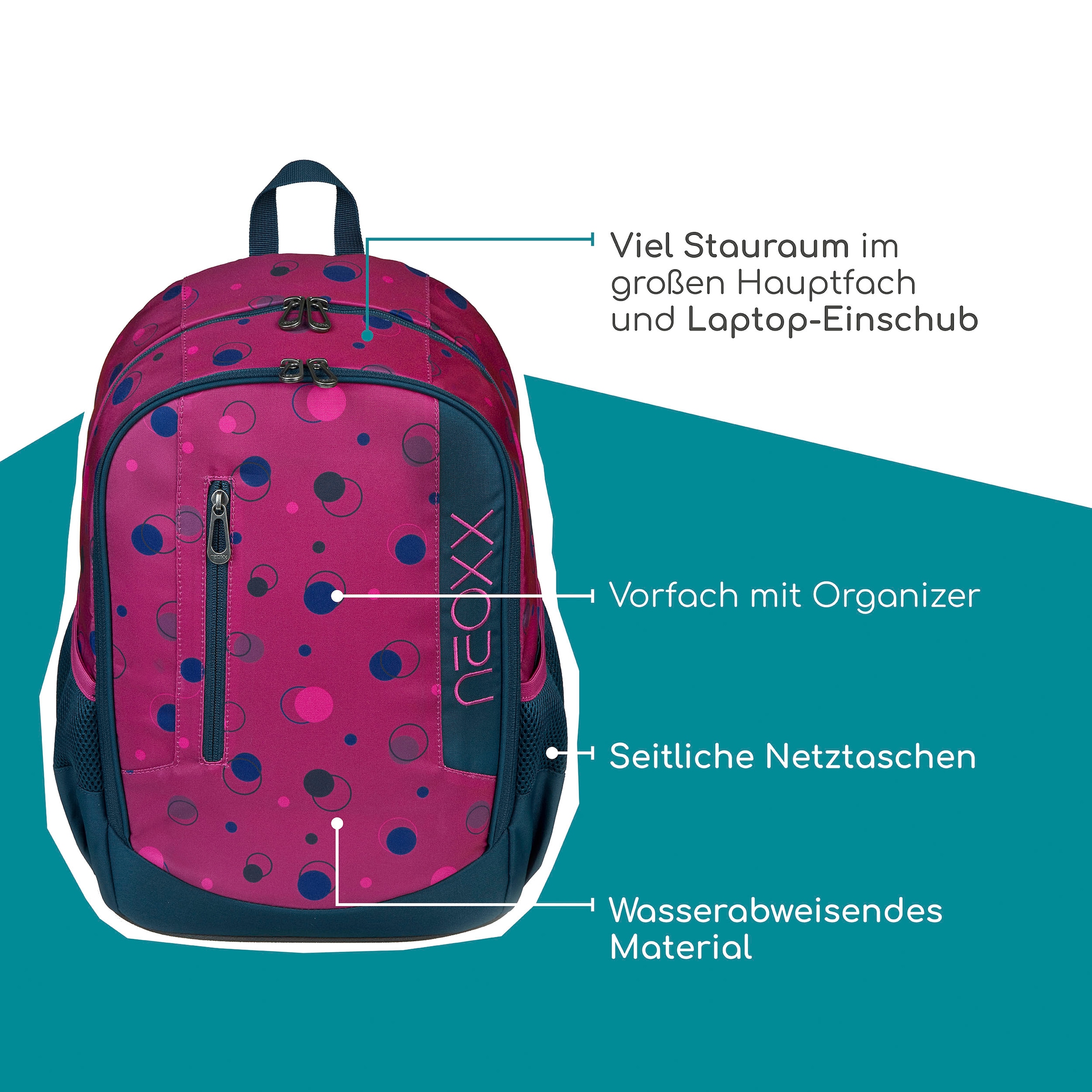 neoxx Schulrucksack »Flow, Bubble me around«, teilweise aus recyceltem Material