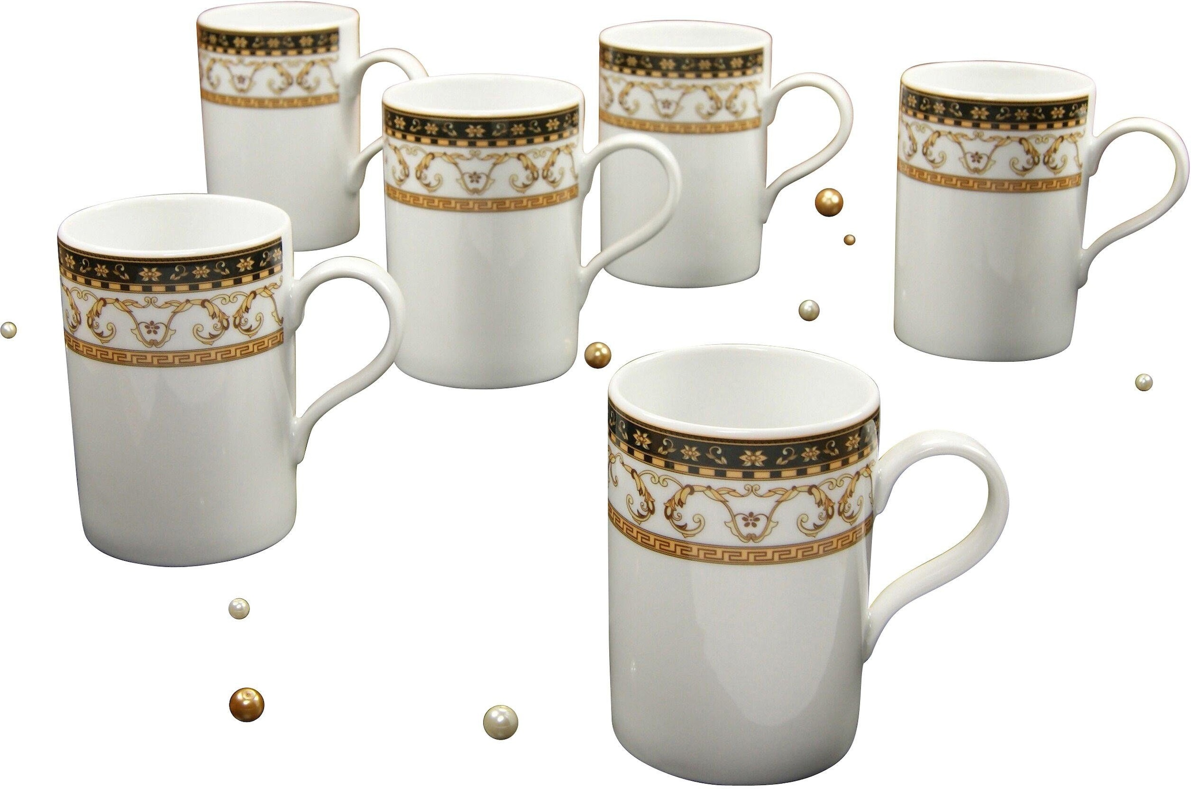 CreaTable Becher "Kaffeebecher Majestosa", (Set, 6 tlg.), Dekor schwarz abgesetzt, Tassen Set, 6-teilig