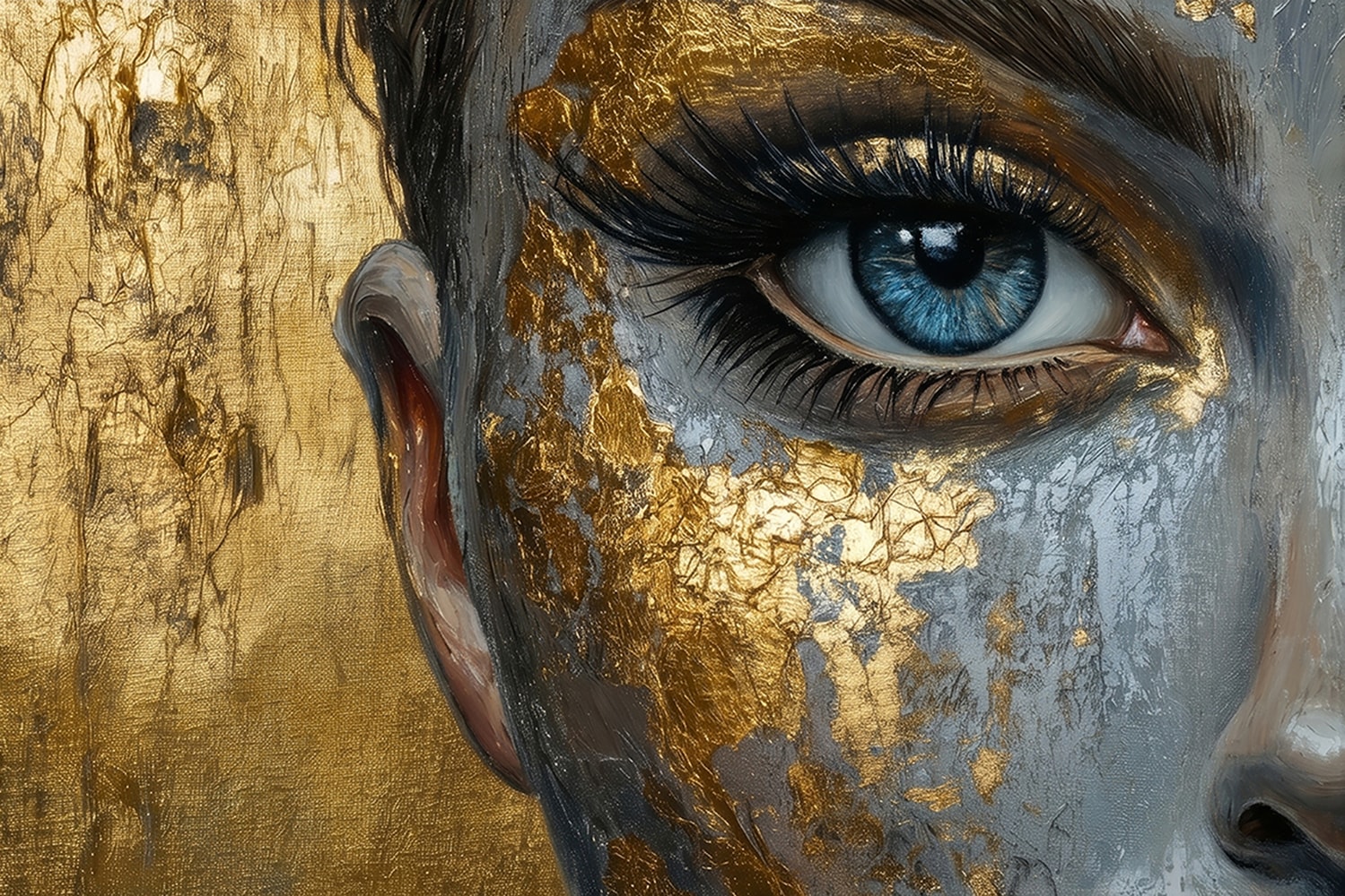 queence Acrylglasbild "Wandbild, Goldbild, Bild Detailbild blaues Auge" Abstrakte Fantasy Kunst Handveredelt mit Blattgold für eine edle und zeitlose Optik.