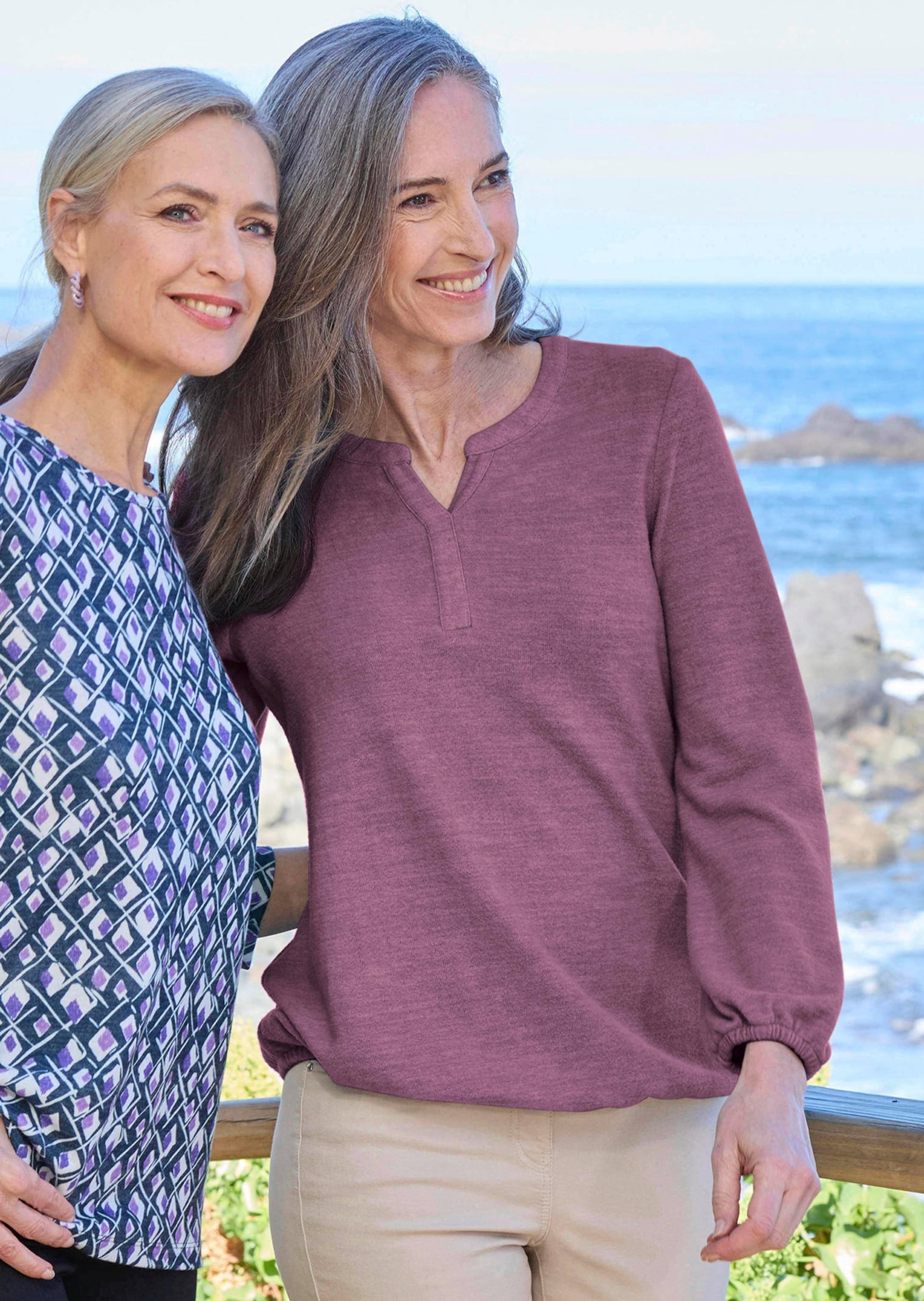 GOLDNER Langarmshirt "Elegante Bluse mit Zierblende, Rundhals" günstig online kaufen