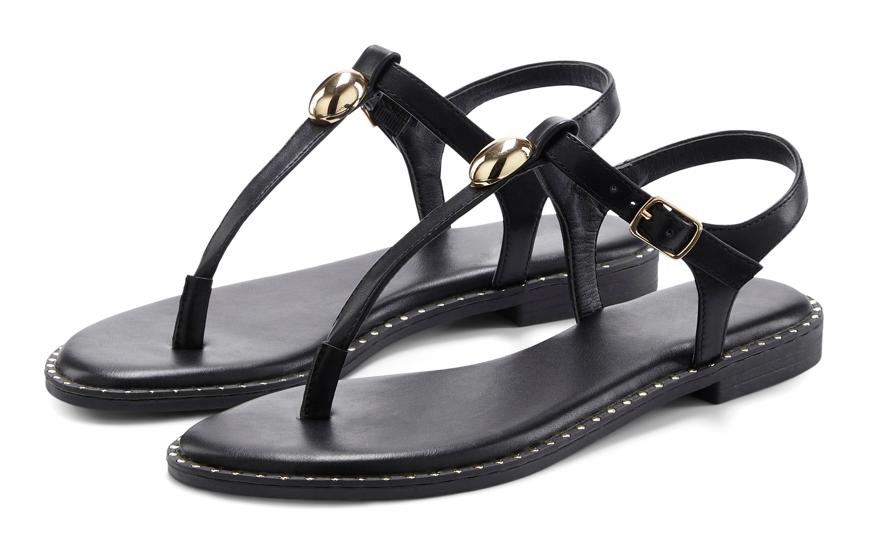 French Connection Sandale "Zehentrenner, offener Schuh, Sommerschuhe" mit goldfarbenen Verzierungen VEGAN