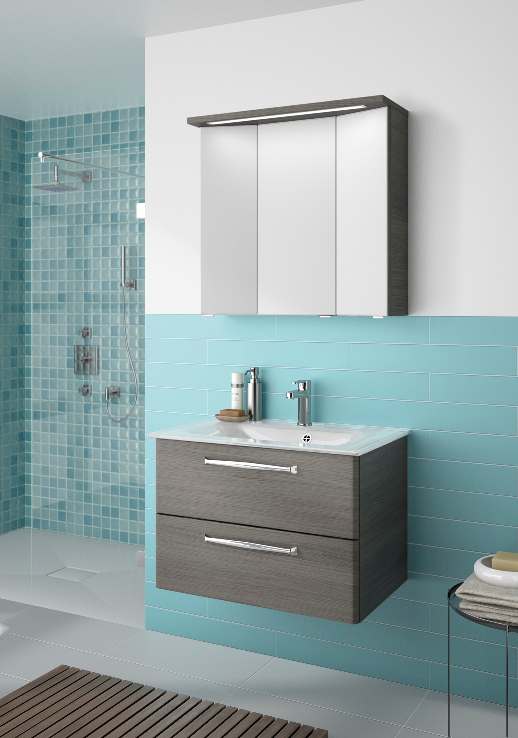 Saphir Badmöbel-Set "Trentino 2-teilig Glas-Waschtisch mit LED-Spiegelschra günstig online kaufen