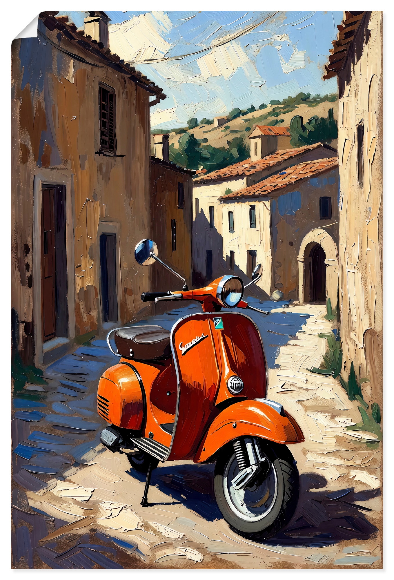 Artland Wandbild "Roter Motorroller im Süden von Italien" 1 Stk. tlg. als Alubild, Leinwandbild, Poster, Wandaufkleber in verschied. Größen