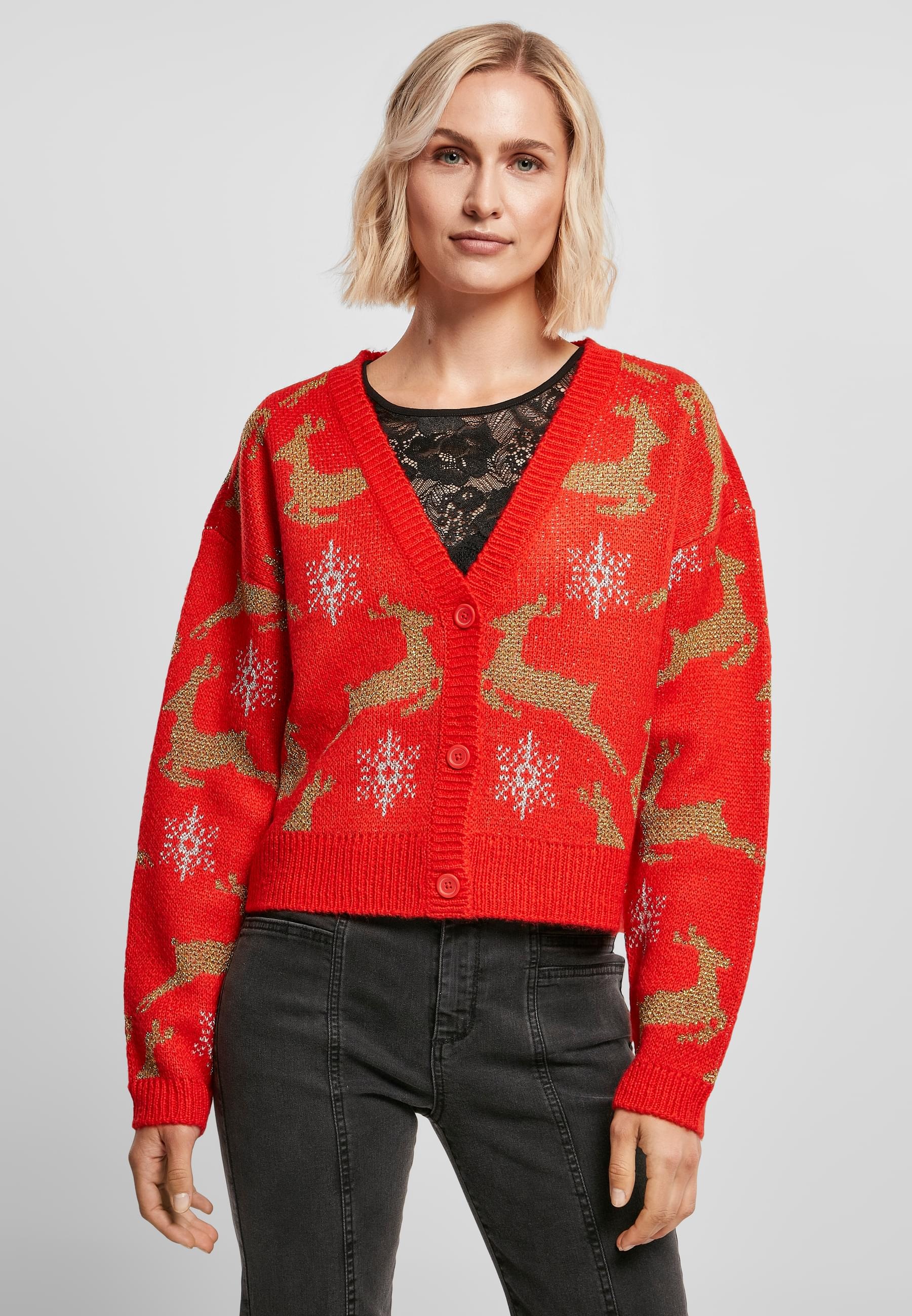 URBAN CLASSICS Cardigan »Urban Classics Damen Ladies Short Oversized Christmas Cardigan«