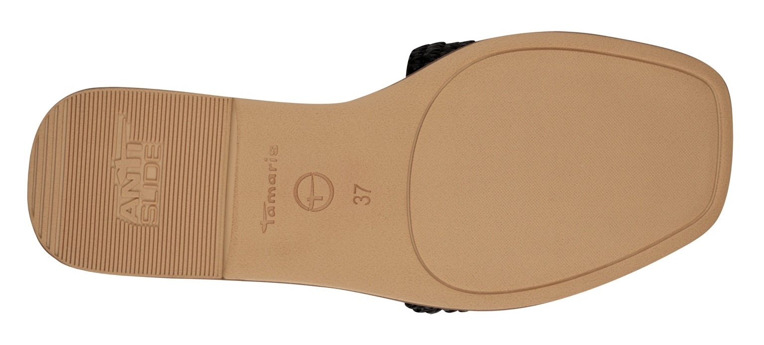 Tamaris Pantolette, Blockabsatz, Sommerschuh, Strandschuh, zweifarbige Bast-Umrandung