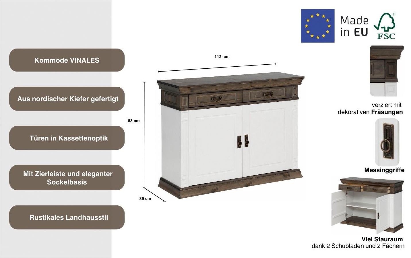 Thumbnail - Home affaire Kommode "Vinales", Breite 112 cm aus massiver Kiefer
