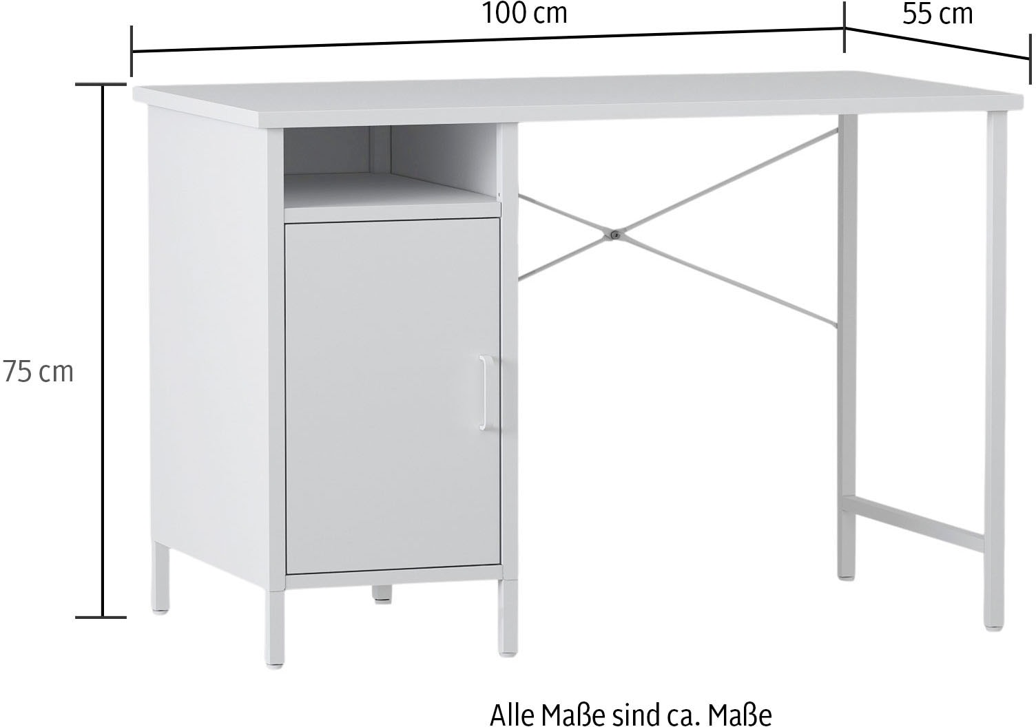 Homexperts Schreibtisch »Berlin«, aus Stahl, 1 Tür und 1 offenes Regalfach, B55 x H75 x T100 cm