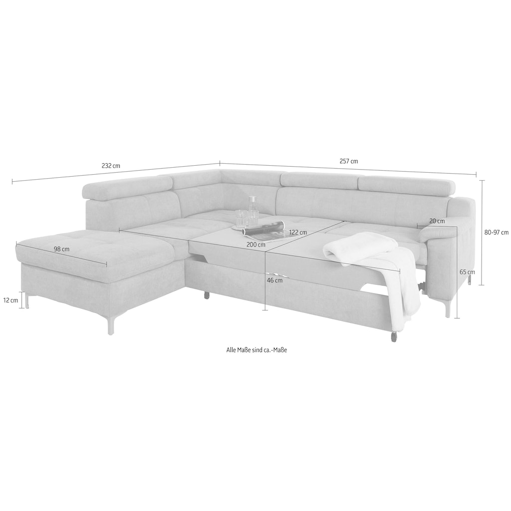 exxpo - sofa fashion Ecksofa »Florenz, L-Form«, wahlweise mit Bettfunktion