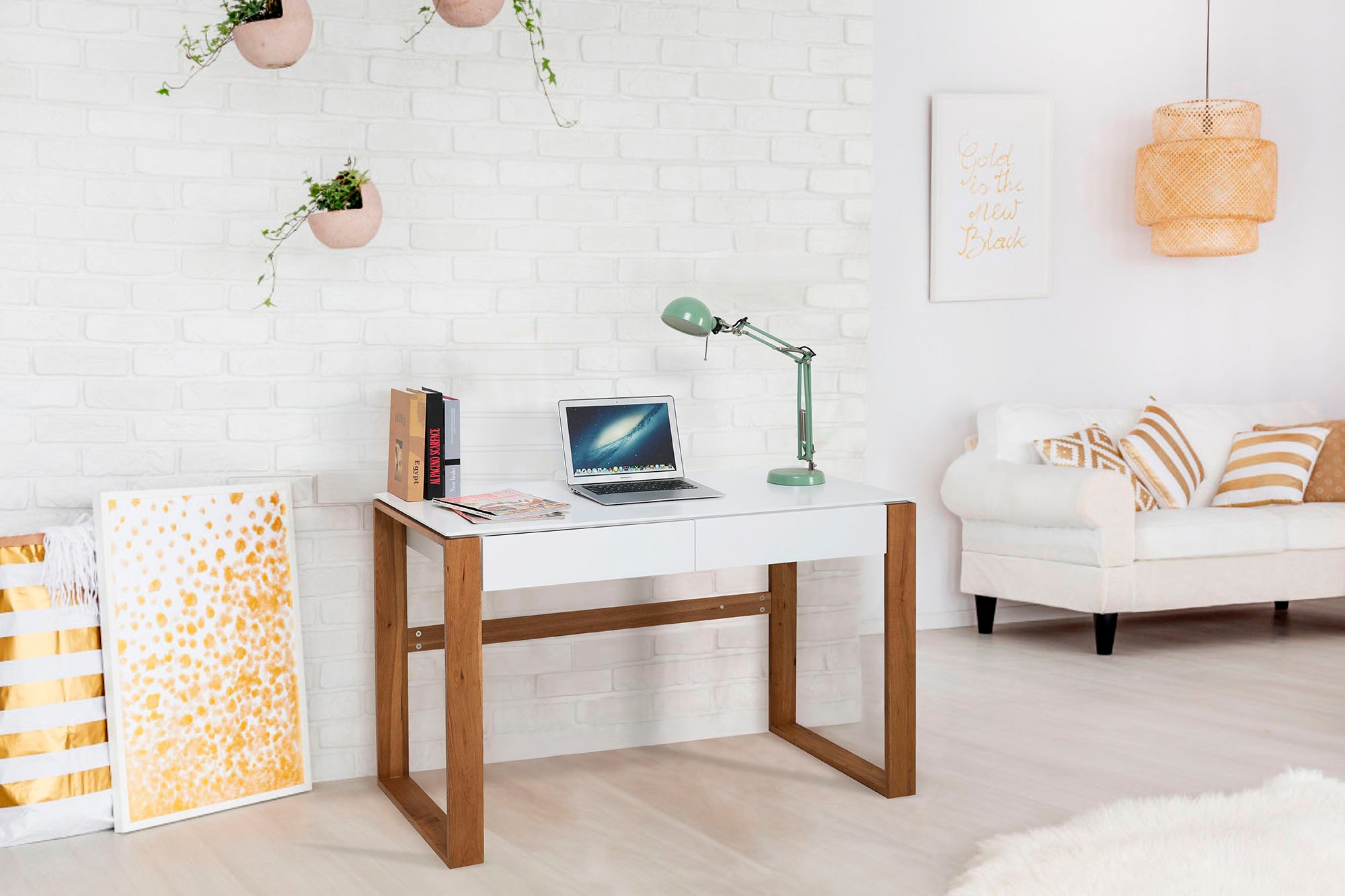 Möbilia Schreibtisch "Herdis" mit 2 grifflosen Schubladen günstig online kaufen